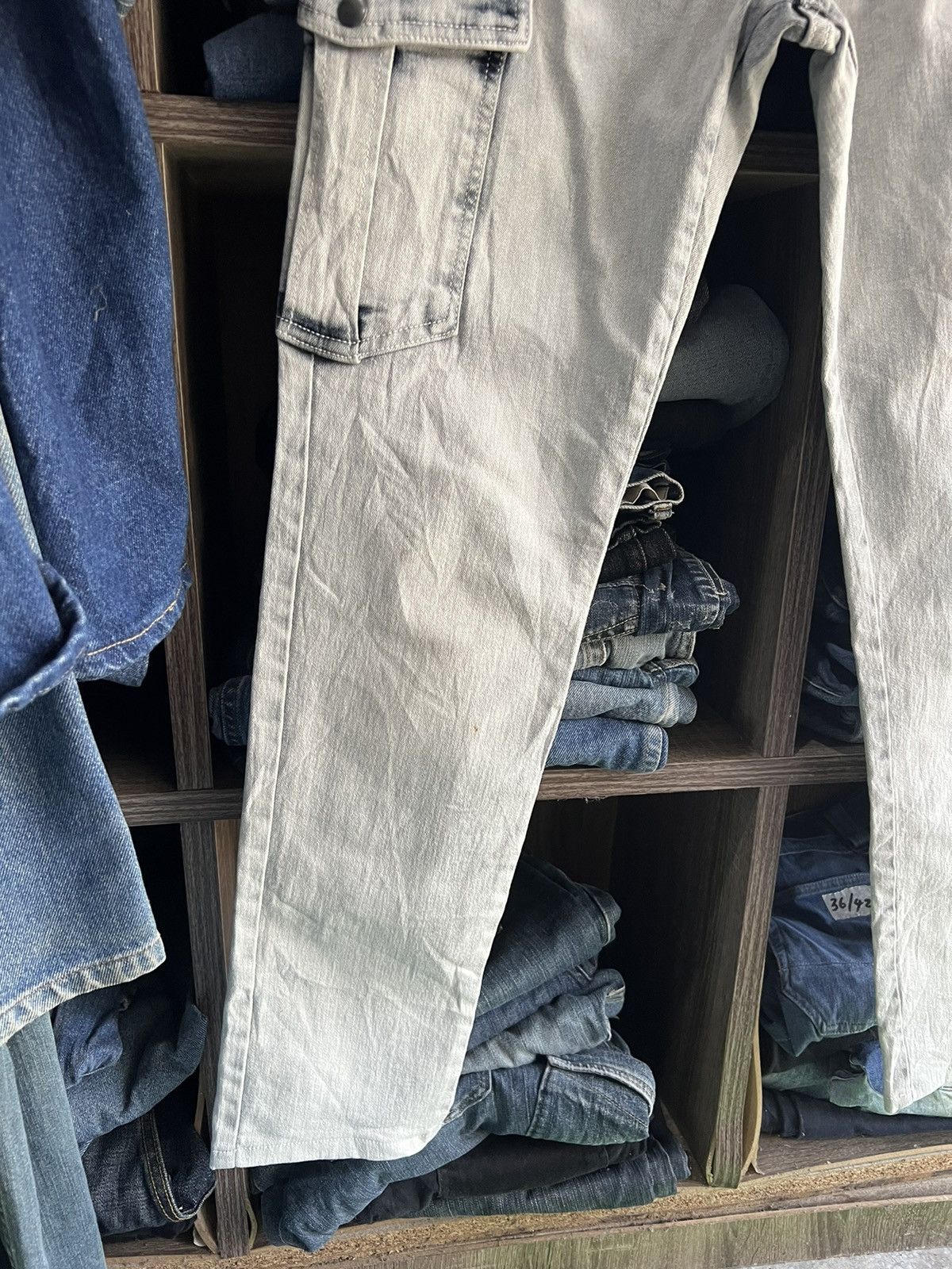 Japanese Brand 🔥Growth by Grail Bleach Denim Cargo Pant Size US 31 - 5 Thumbnail