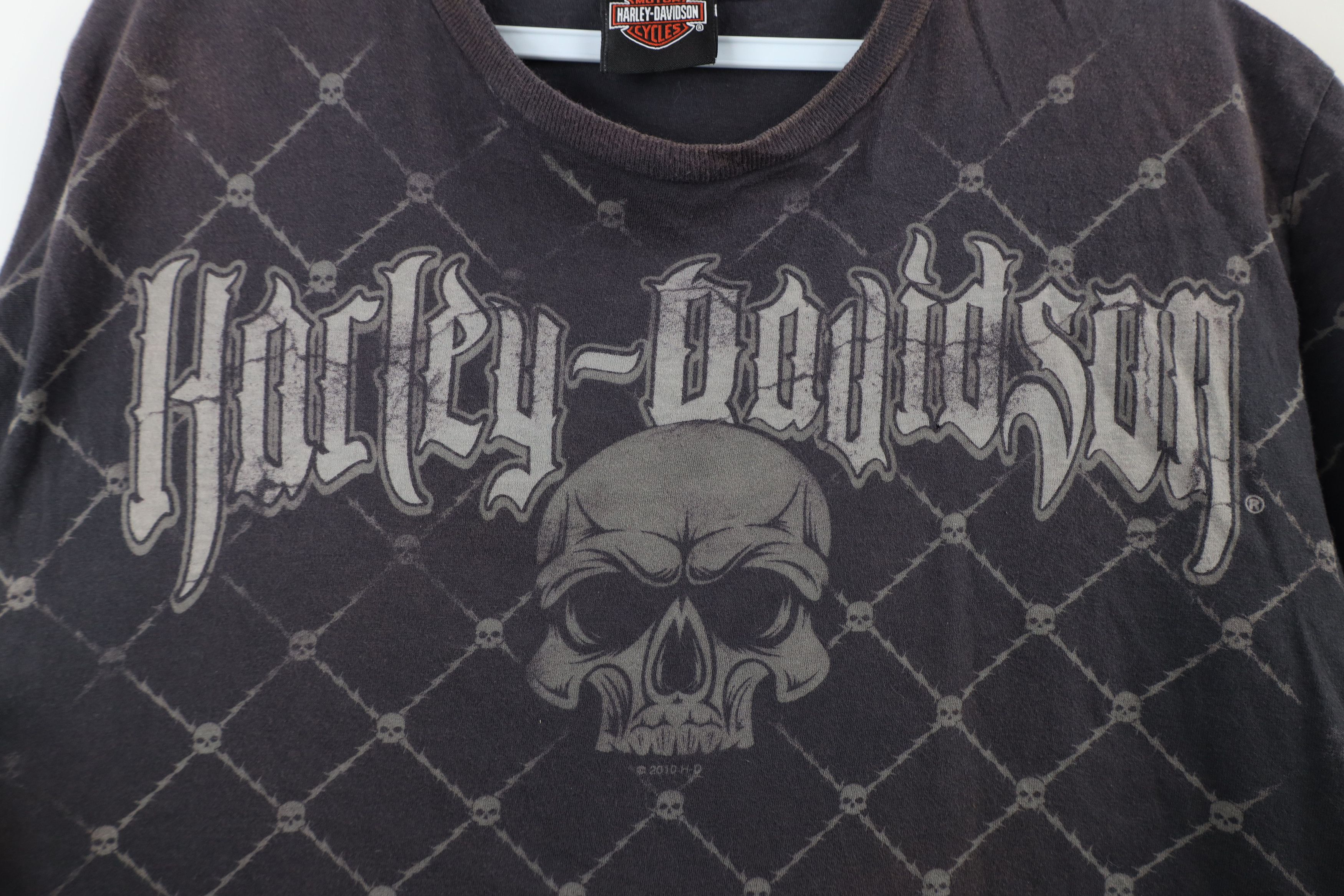Harley Davidson × Vintage Vintage Y2K Harley Davidson Tribal Skull Barbwire T-Shirt Size US L / EU 52-54 / 3 - 4 Thumbnail