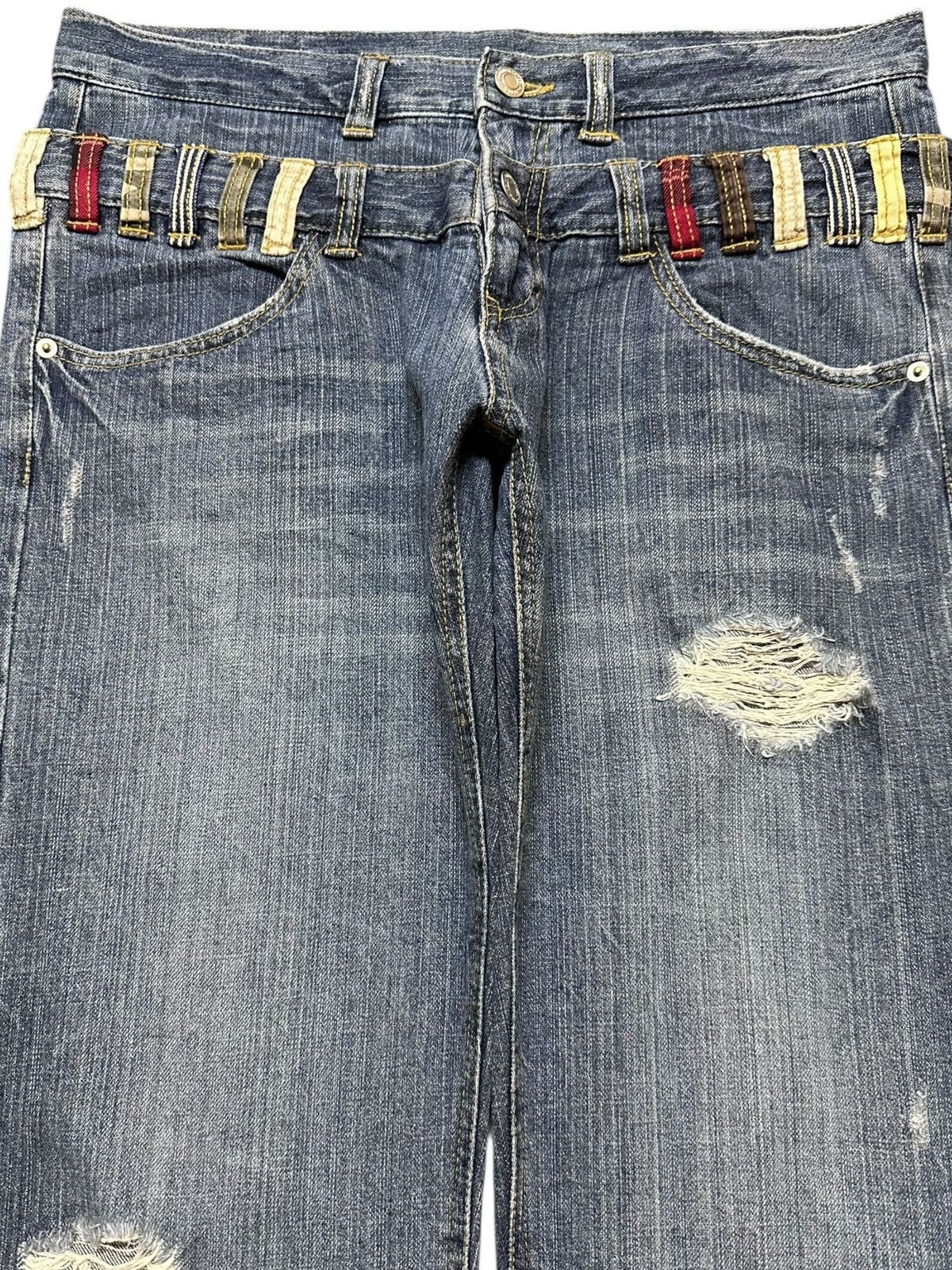 Hysteric Glamour Vintage Japanese Brand Double Waist Grunge Distressed Denim Size US 33 - 2 Thumbnail