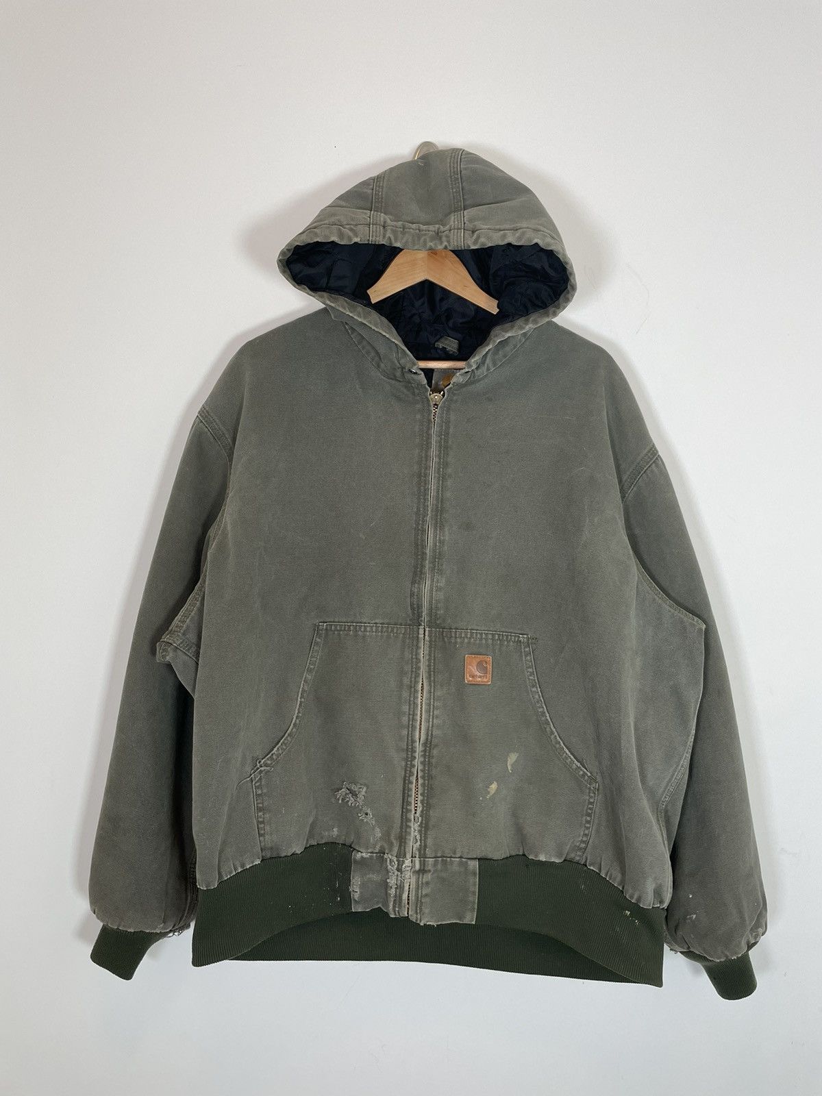 Image of Vintage Carhartt Hooded Workwear Jacket Boxy Green J280 in Olive Green, Men's (Size 2XL)