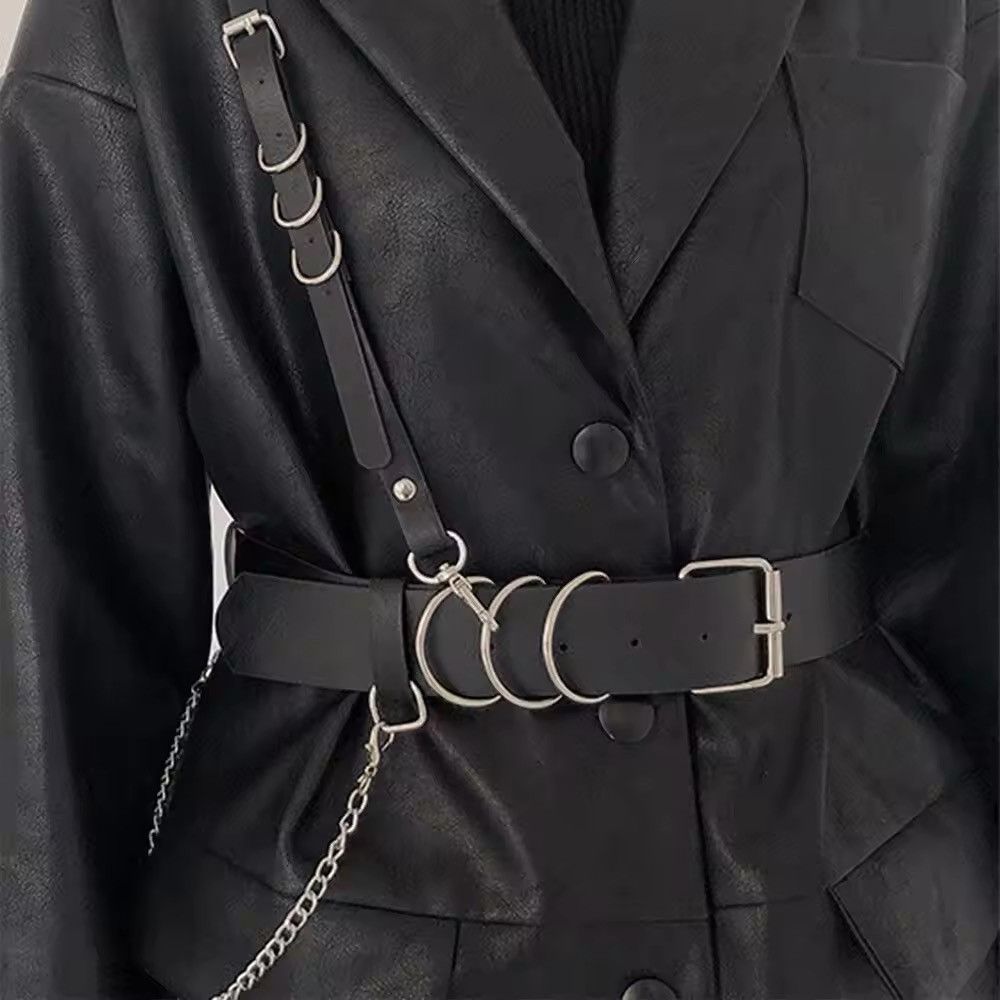 Other Black Pu Leather Harness Waist Belt Size ONE SIZE - 2 Thumbnail