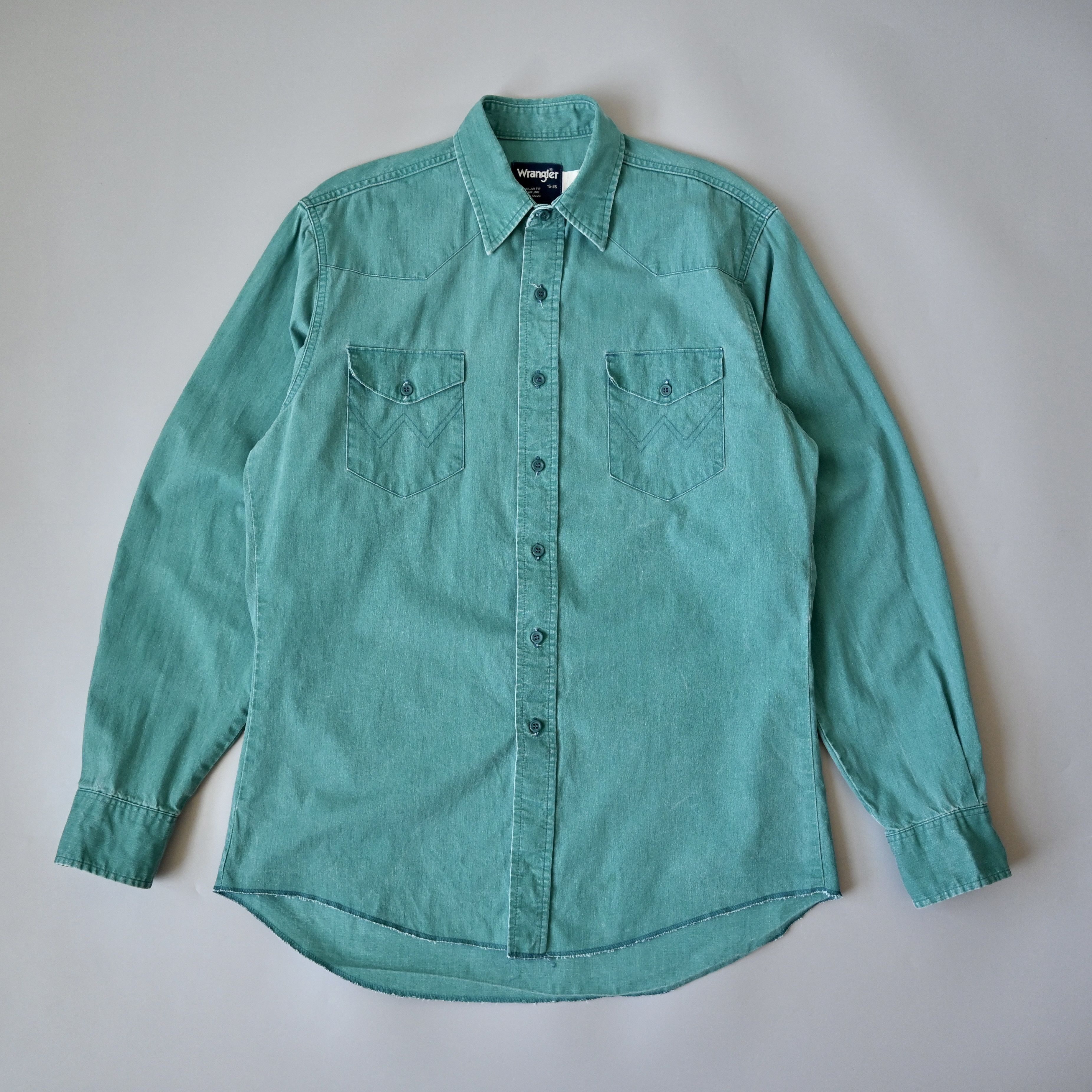 Vintage VTG 90s Wrangler brushpopper shirt solid emerald 16 - 35 Size US L / EU 52-54 / 3 - 1 Thumbnail