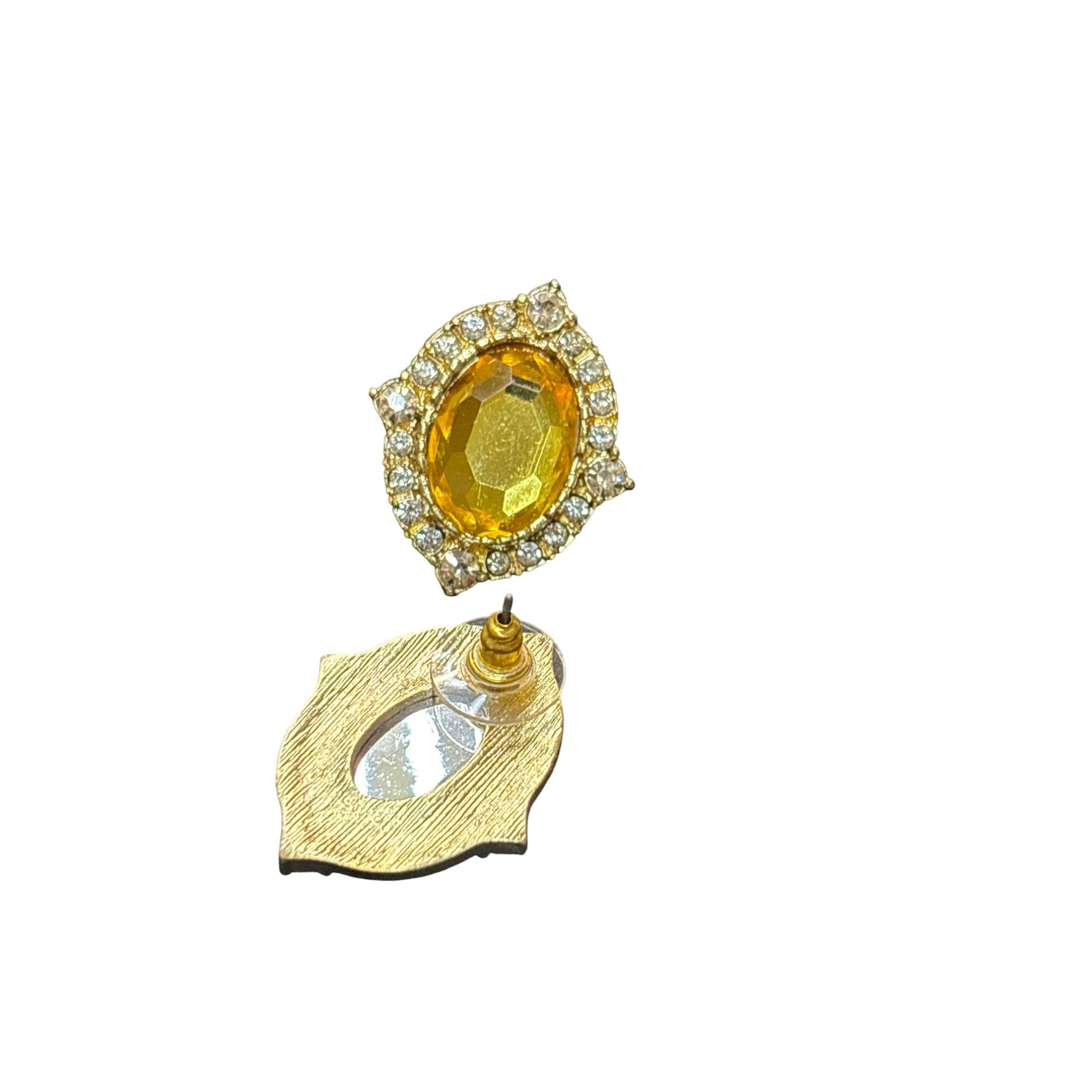 Other Elegant Gold & Yellow Crystal Clip-On Earrings With Rhinesto Size ONE SIZE - 3 Thumbnail