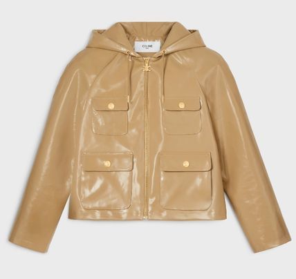 Celine o1bcso1str0824 Hooded Jacket Wax-Coated Cotton Light Brown Size XXS / US 00 / IT 34 - 1 Thumbnail