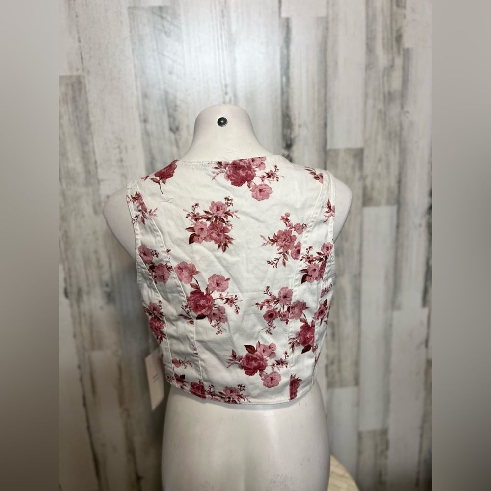 Other Blashe Floral Lace-Up Corset Crop Top XL White Pink Sleevele Size XL / US 12-14 / IT 48-50 - 4 Thumbnail