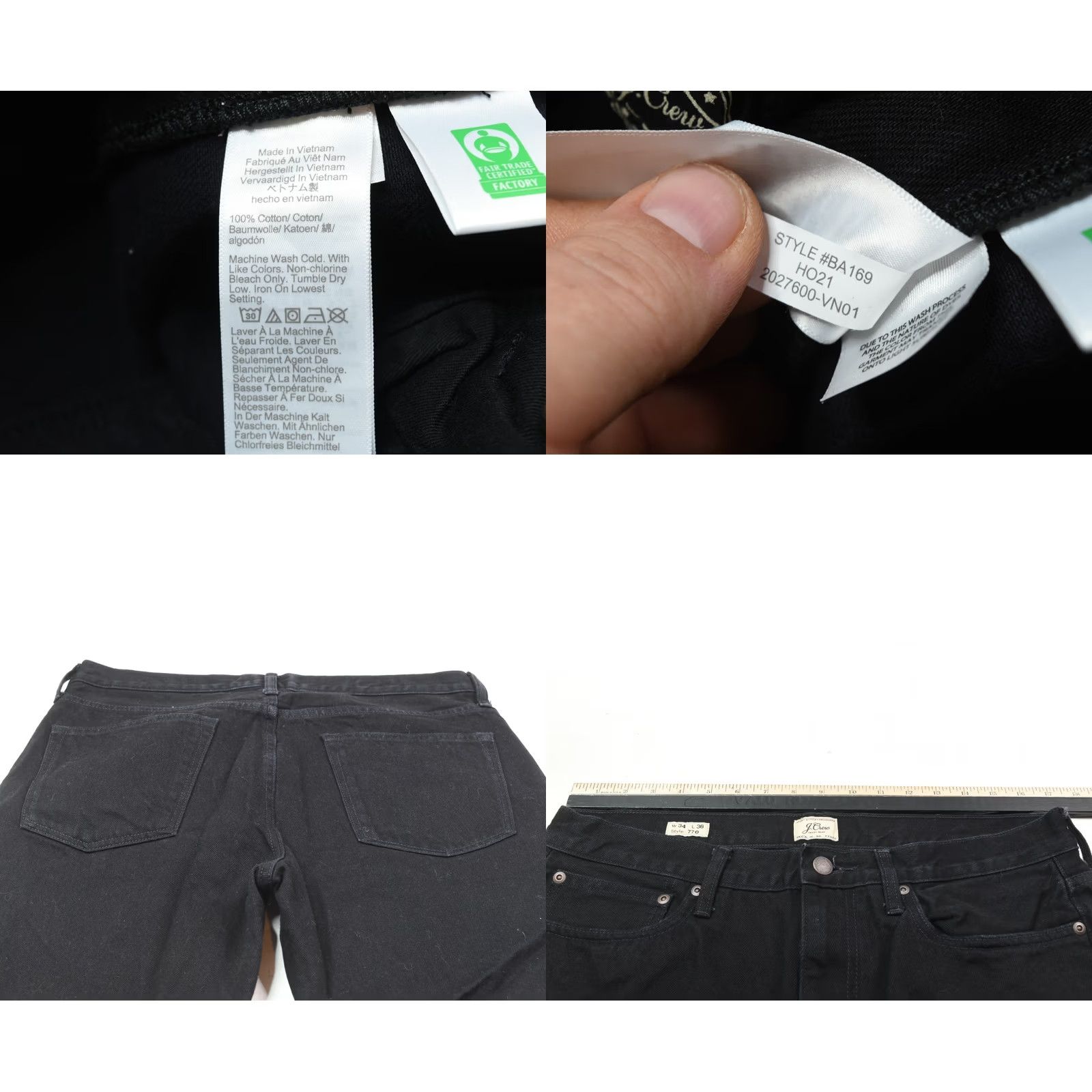 J.Crew J.CREW 770 Straight Jeans Mens 34x36 Black Slim Fit Denim Cotton Regular 5-Pocket Design Mens Size US 34 / EU 50 - 8 Thumbnail