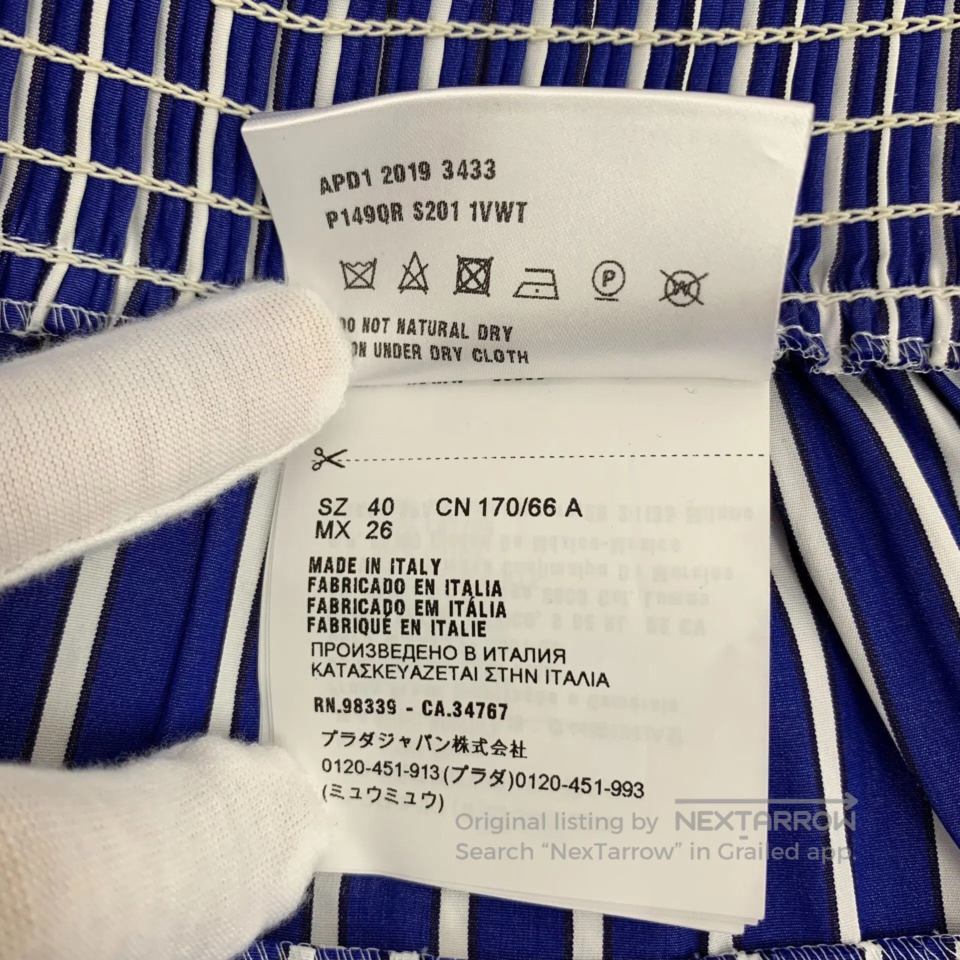 Prada Prada Dark blue striped cotton casual pleated half-skirt| Size 39" - 7 Thumbnail