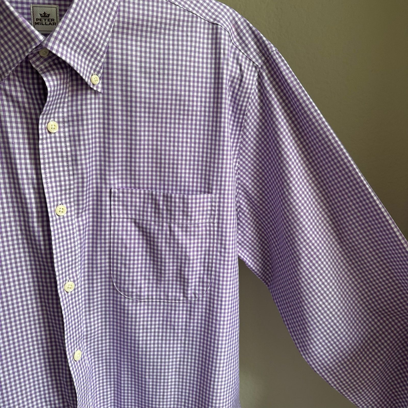 Peter Millar Peter Millar Purple Gingham Cotton Dress Shirt Size US L / EU 52-54 / 3 - 3 Thumbnail