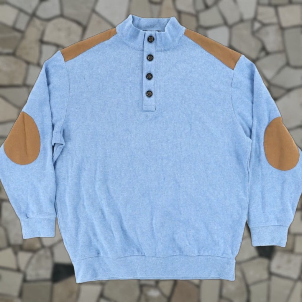 Cremieux Daniel Cremieux Henley Neck Patch Solid Long Sleeve Sweater Blue Men's XL Shirt Size US XL / EU 56 / 4 - 1 Thumbnail
