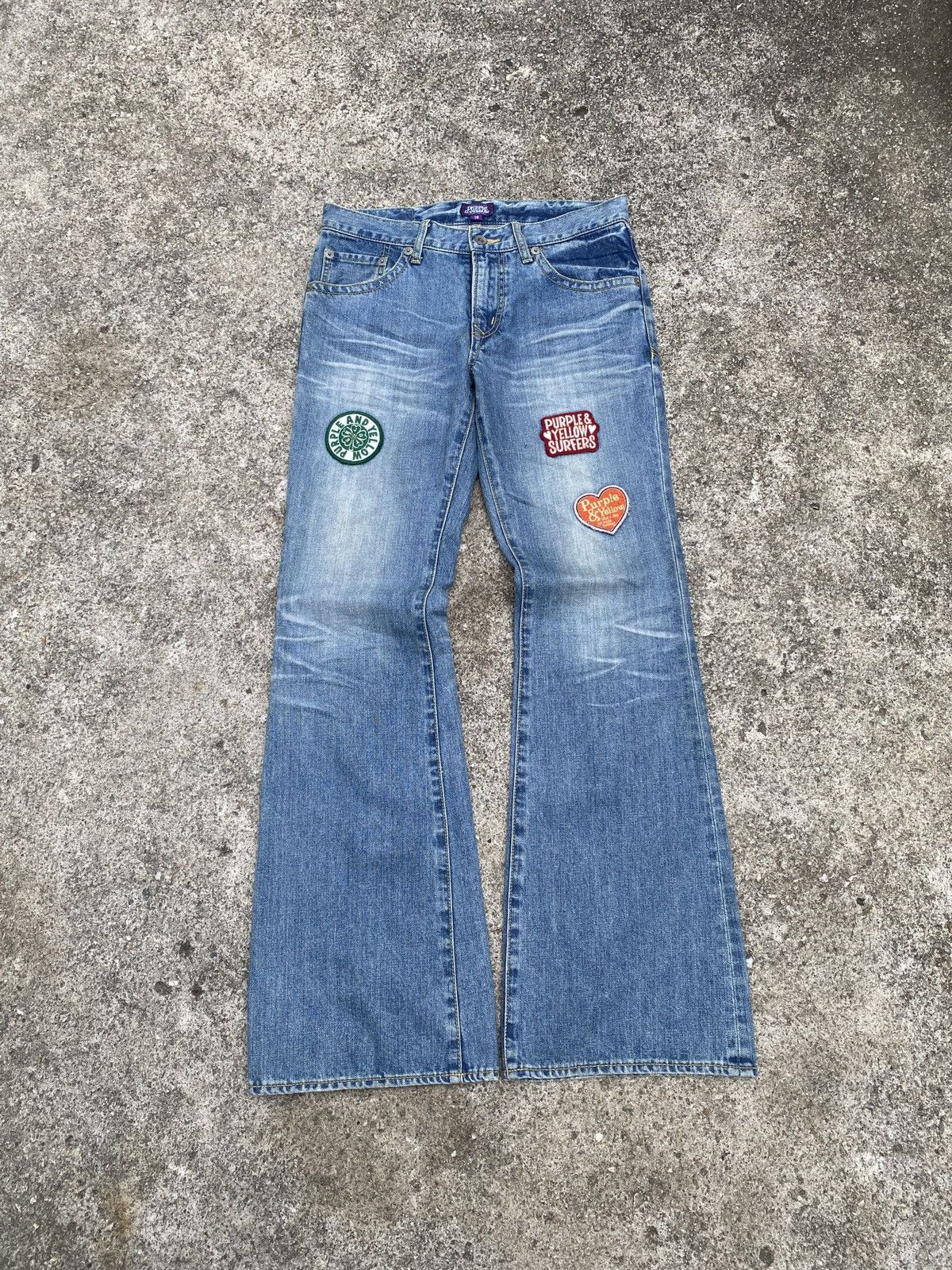 Japanese Brand × Tornado Mart Purple & Yellow Japan Patches Flare Jeans Size US 30 / EU 46 - 1 Thumbnail