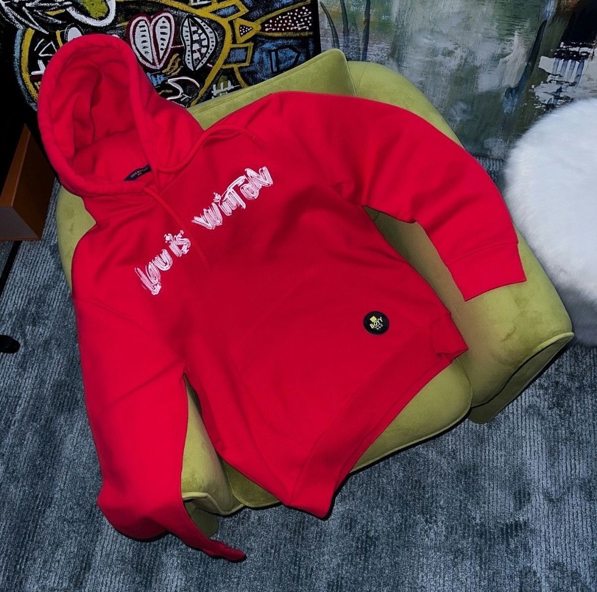 image of Louis Vuitton Logo Hoodie in Red, Men's (Size 2XL)