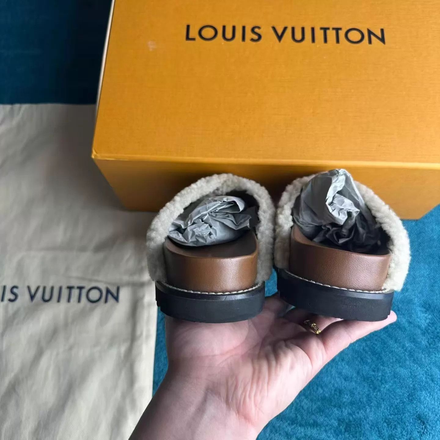 Louis Vuitton LV Paseo Comfort Teddy Fleece Slide Tan 38 Worn Once, Accs Size US 7.5 / IT 37.5 - 4 Thumbnail