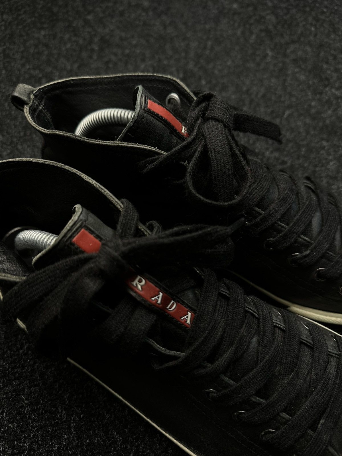 Prada Prada Red Tab Leather High Top Sneakers Size 8.5 EU 41 Black Size US 8.5 / EU 41-42 - 6 Thumbnail