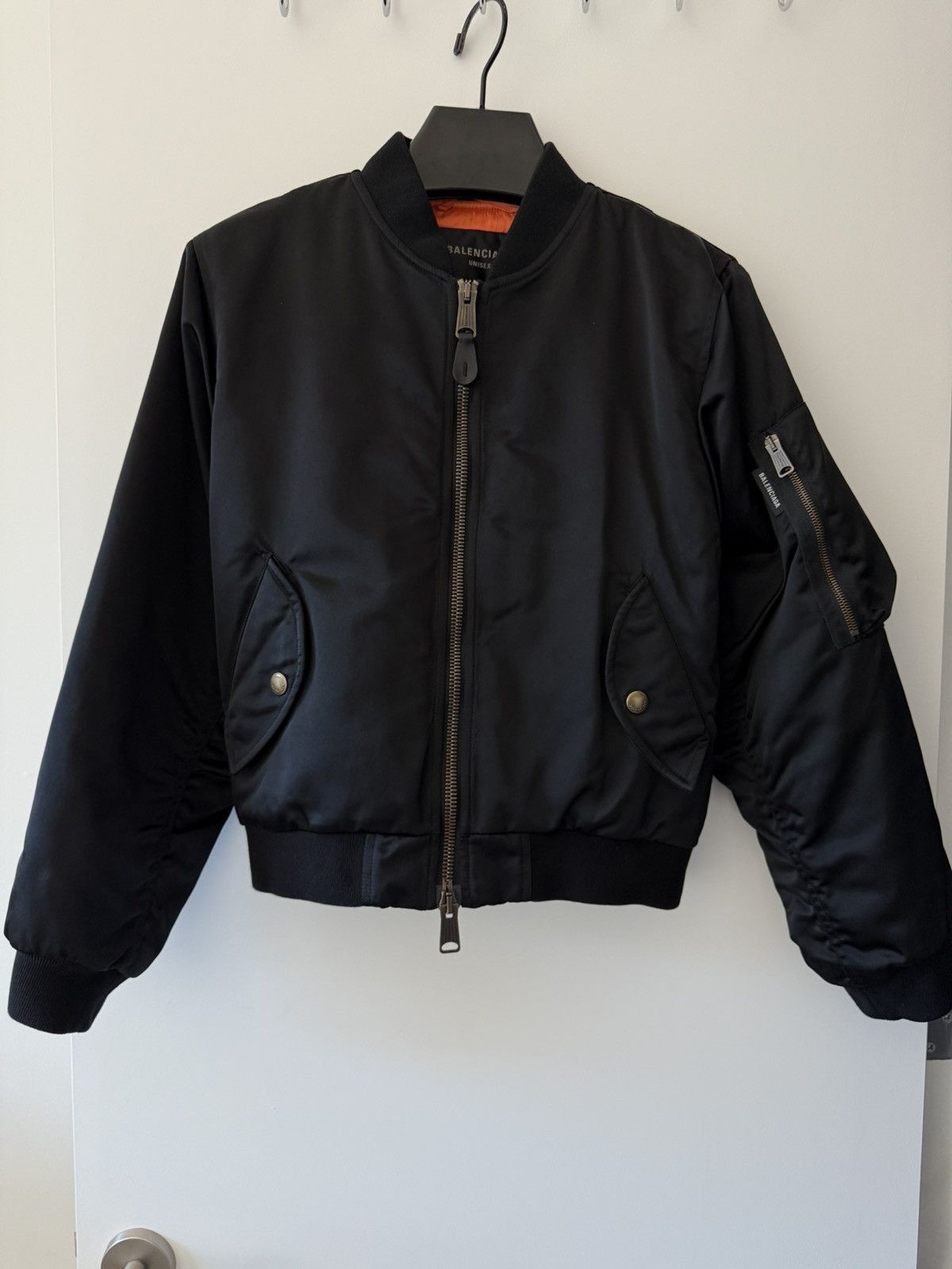 Balenciaga Unisex Shrunk Bomber Jacket in Black Nylon Size US L / EU 52-54 / 3 - 1 Thumbnail