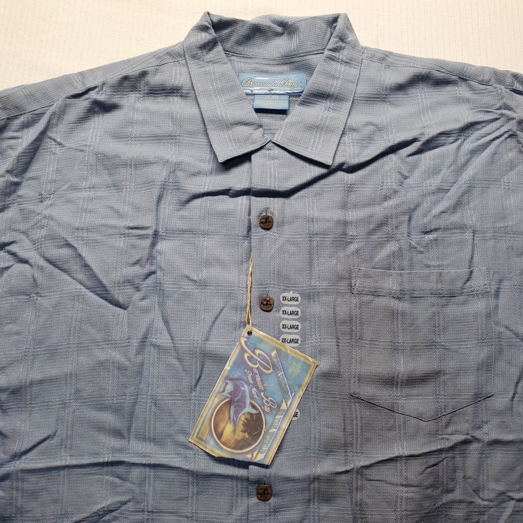Vintage Bermuda Bay Shirt Adult 2XL Blue Floral Print Hawaiian Button-Up Pocket Casual Beach 70s 80s Logo Hawaii Size US XXL / EU 58 / 5 - 2 Thumbnail
