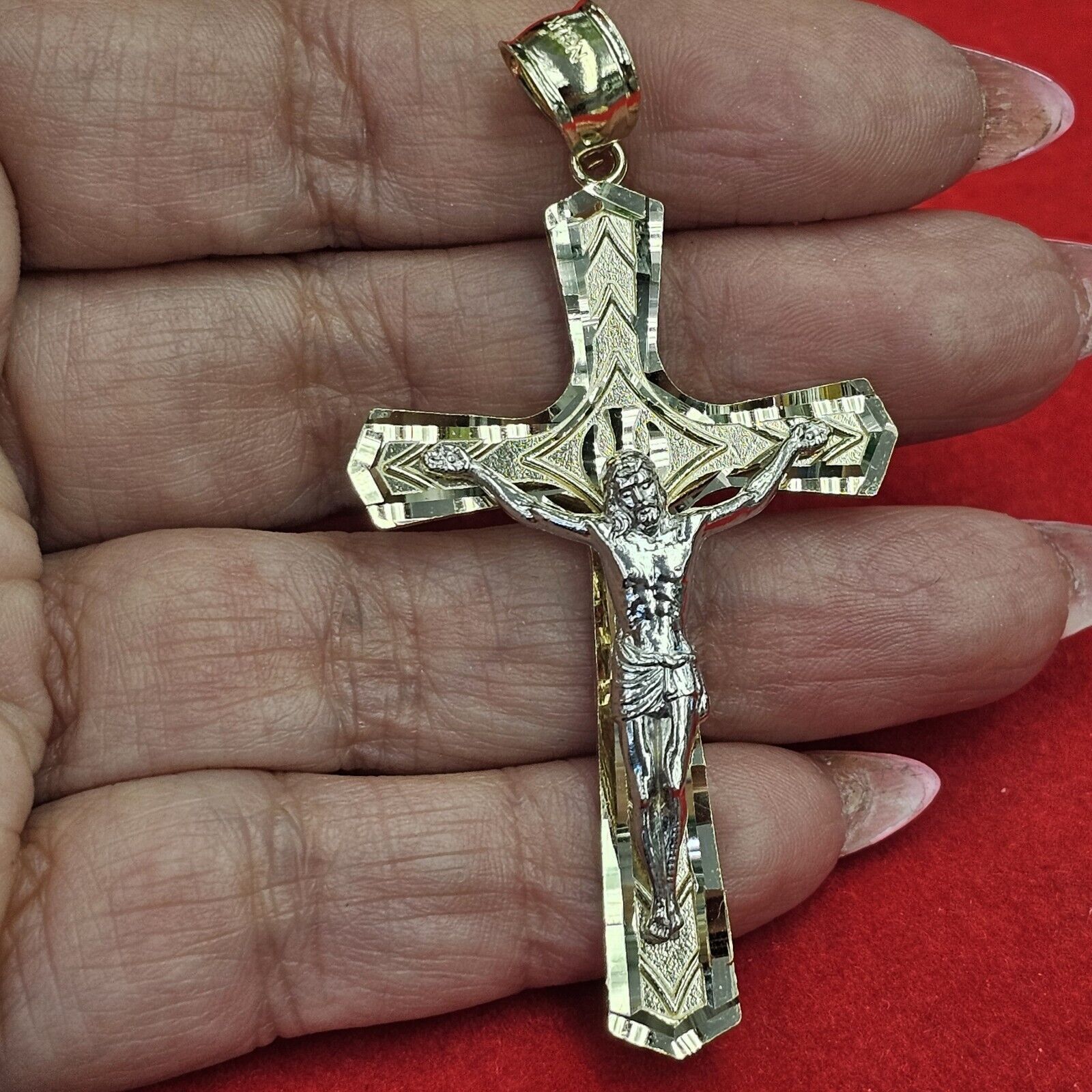 Big Two tone 14k Gold Jesus Crucifix Cross Pendant