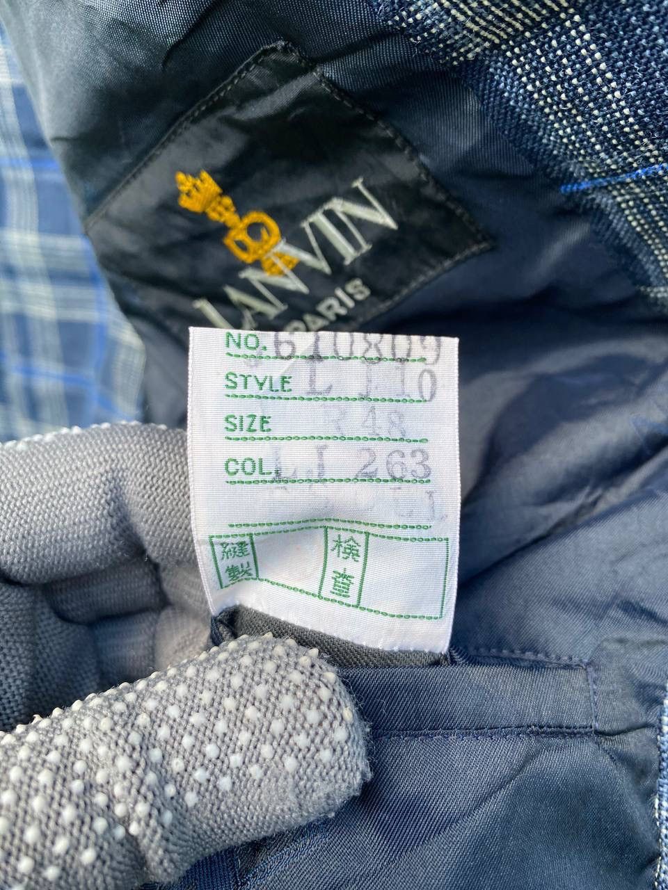 Lanvin × Vintage Vintage 90s Lanvin Blue Checker Wool Double Breasted Size 48R - 11 Thumbnail