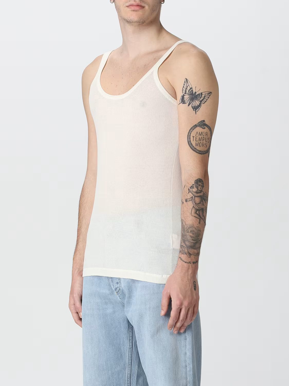 Bottega Veneta o1loc1c0426 740415 Slim Fit Light Cotton Tank Top in Cream Size US L / EU 52-54 / 3 - 4 Thumbnail