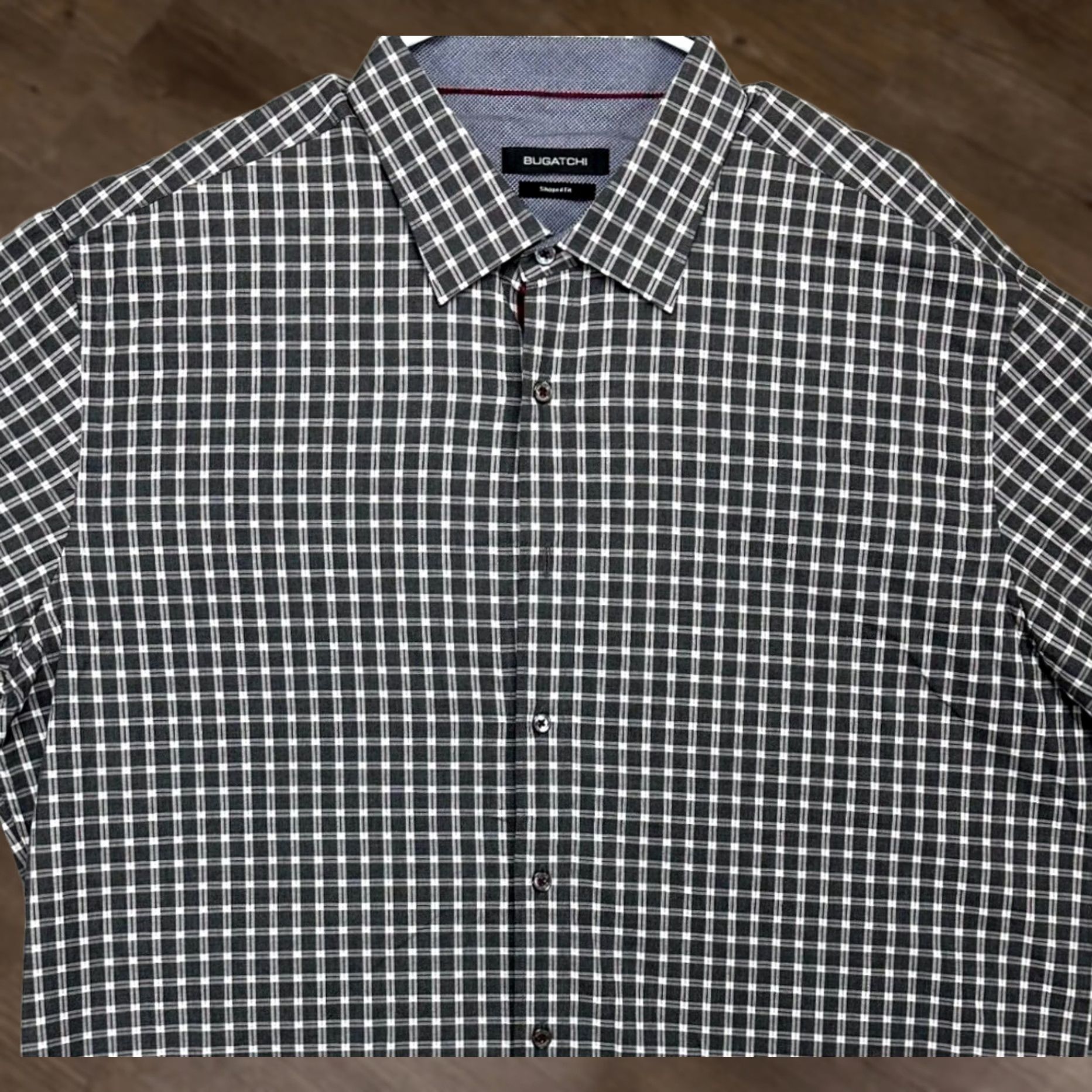 BUGATCHI BUGATCHI Shirt Mens 2XL Plaid Button-Up Long Sleeve Gray White Red Cotton Shaped Fit Retro? No — Button-Up Shirt Size US XXL / EU 58 / 5 - 1 Thumbnail