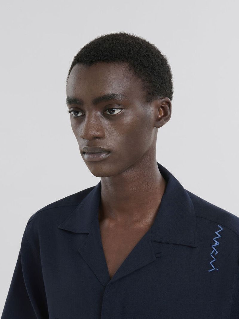 Marni o1f1d3z0326 Bowling Shirt in Navy Size US XL / EU 56 / 4 - 4 Thumbnail