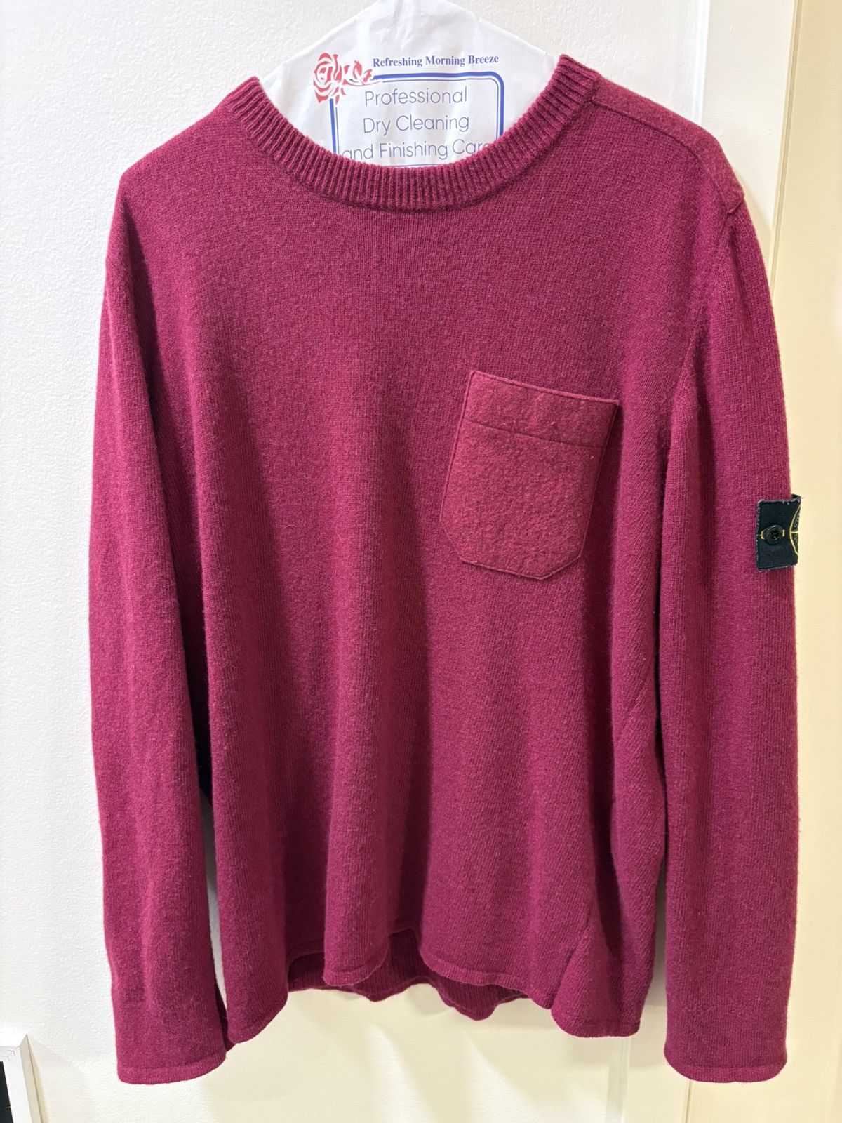 Stone Island Maroon AW18 Wool Pocket Crewneck Jumper Size US XL / EU 56 / 4 - 1 Thumbnail