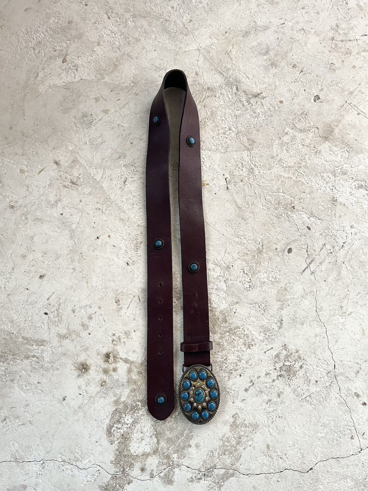 Vintage Vintage Rhinestone Western Leather Belt Size 30 - 4 Thumbnail