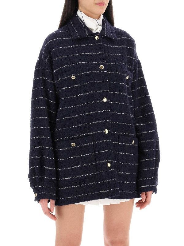 Miu Miu Miu Miu Striped Wool-Blend Bouclé Jacket in Blue Size XS / US 0-2 / IT 36-38 - 8 Thumbnail
