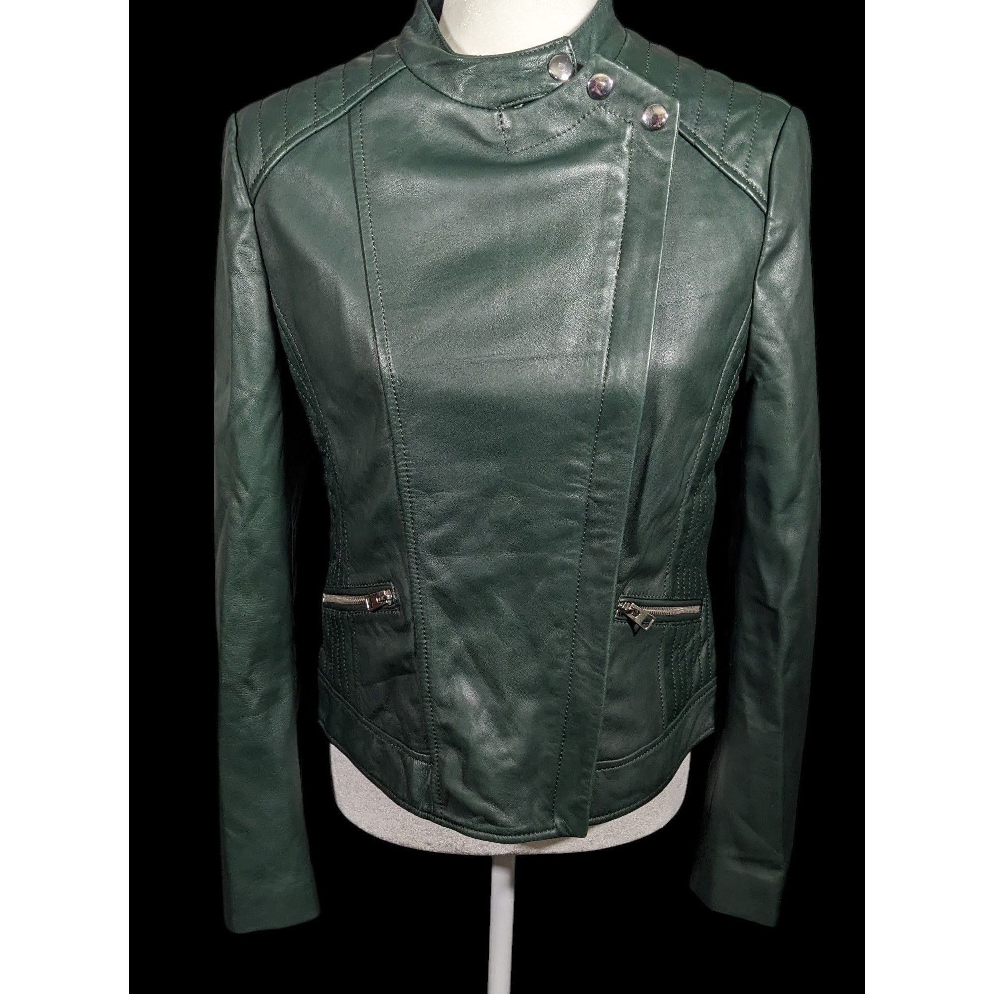 Other Corbani Green Quilted Shoulder Genuine Leather Moto Jacket S Size M / US 6-8 / IT 42-44 - 1 Thumbnail