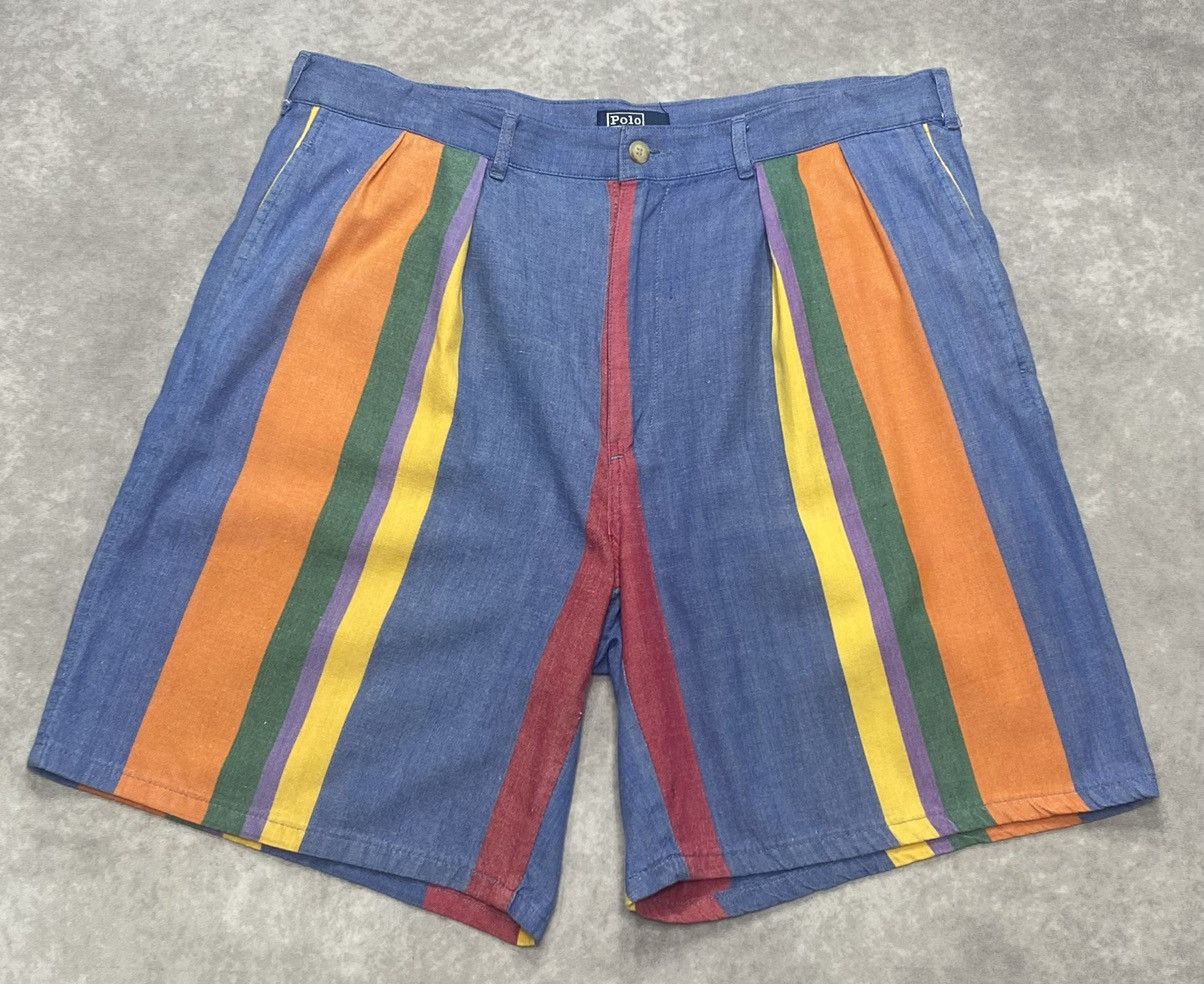 Polo Ralph Lauren 90’s Vintage Polo Ralph Lauren Striped Denim Shorts Size US 36 / EU 52 - 1 Thumbnail