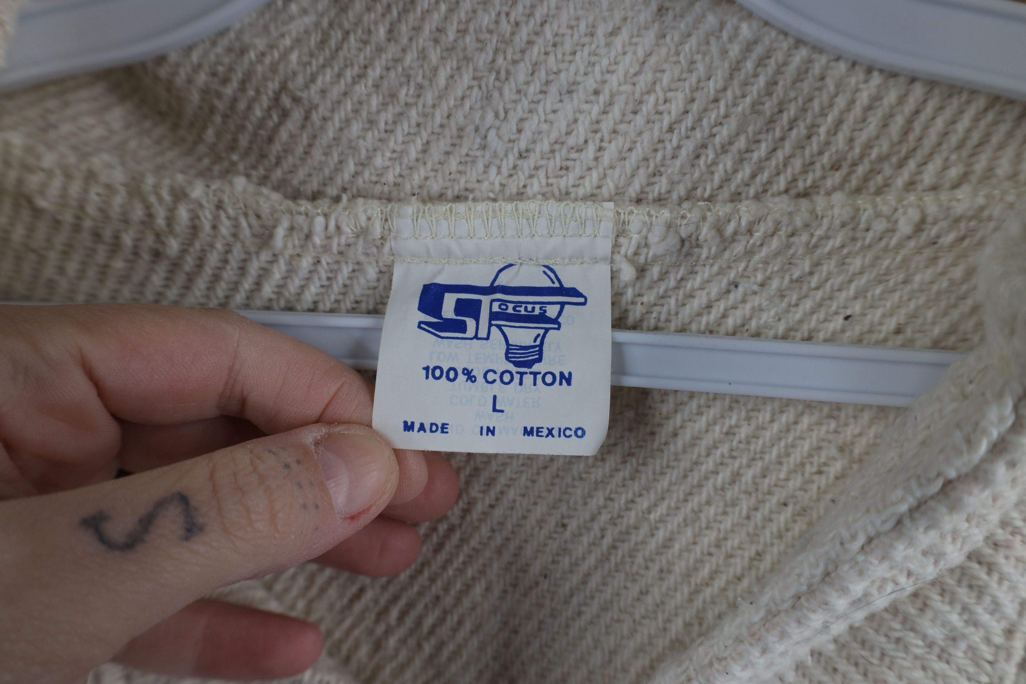 Vintage Vintage 90s Streetwear Drug Rug Hoodie Sweatshirt Cream Size L / US 10 / IT 46 - 10 Thumbnail