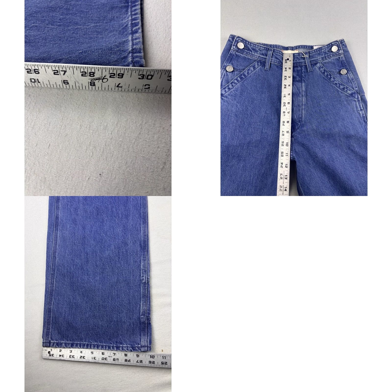 Vintage Laurence Bras Jeans Pants Women's 26x30 Denim Blue Wide-Leg Carpenter Button Closure Regular Inseam 30 Size 26" / US 2 / IT 38 - 8 Thumbnail