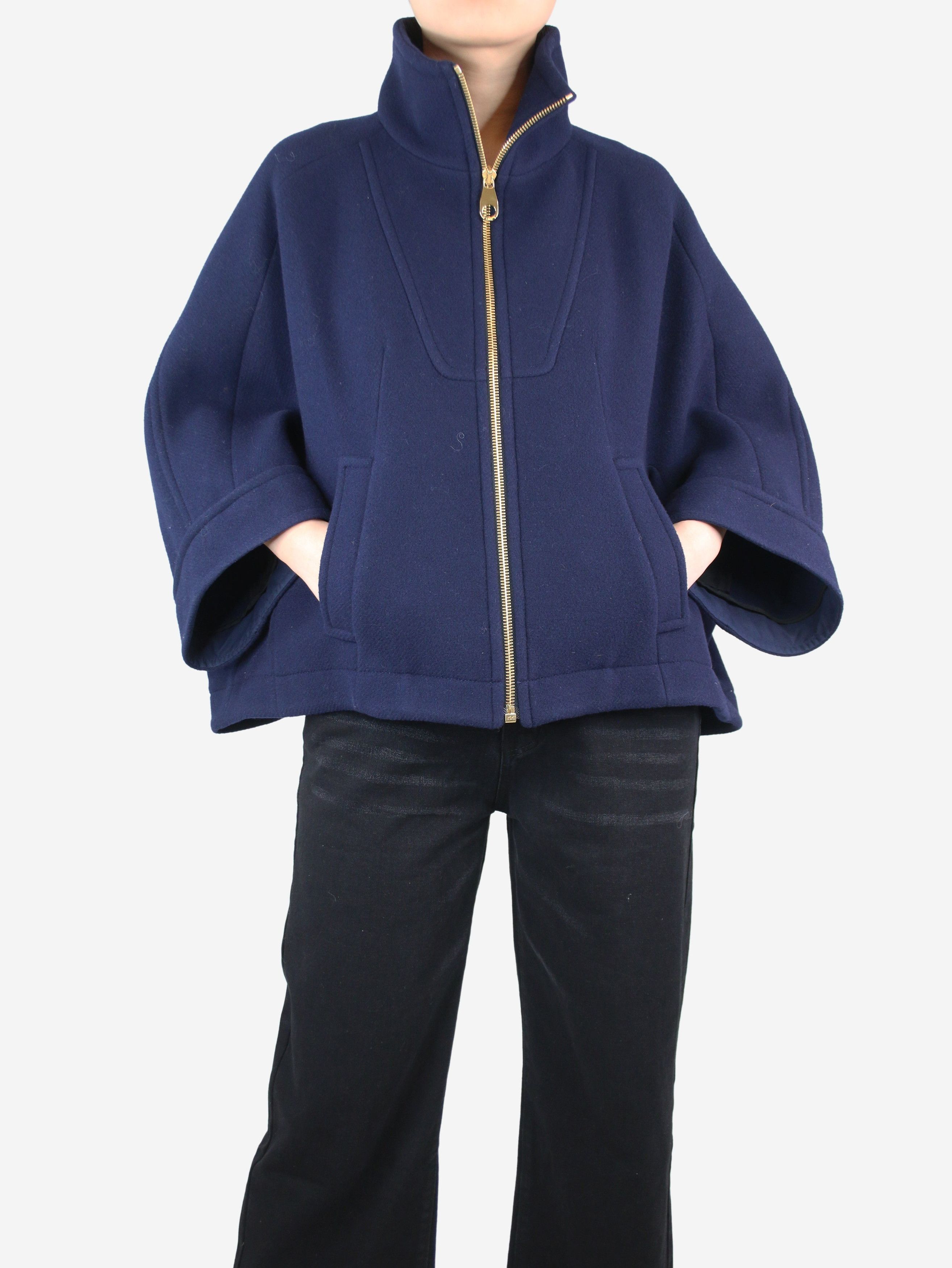 image of Chloe Navy Blue Wool Zip-Up Jacket - Size Uk 10, Women's