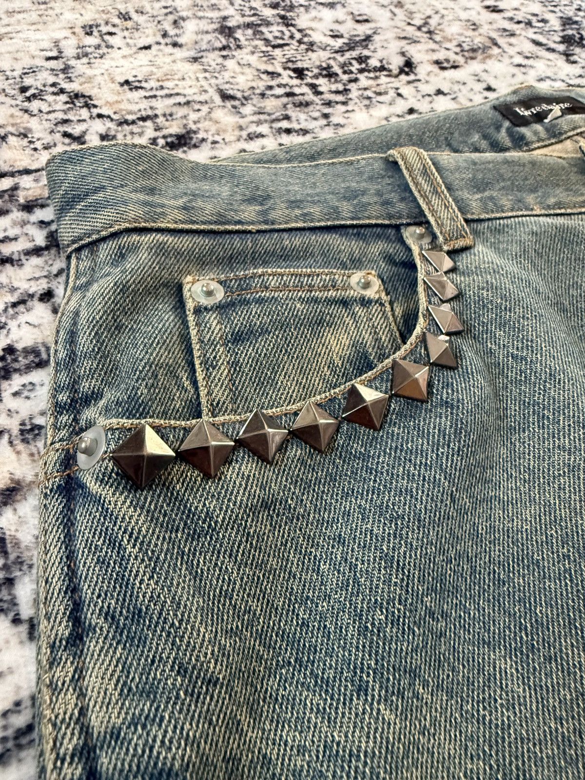 If Six Was Nine Livre Claire Japan Muddy Wash Studded Flared Jeans Size US 32 / EU 48 - 5 Thumbnail