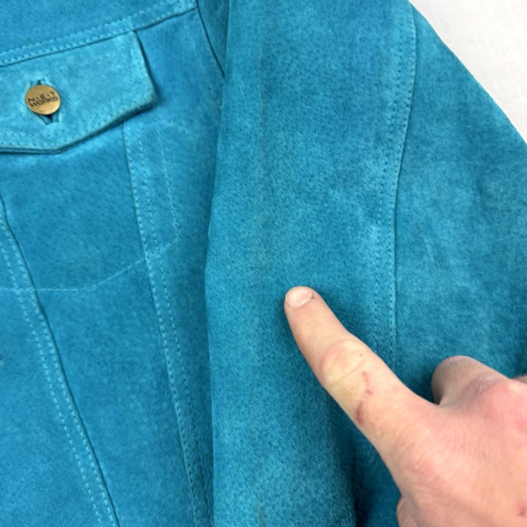 Vintage VINTAGE Net Works Leather Jacket Womens M Cropped 1980s Shoulder Pads Blue 80s Jacket Womens Medium Knit? Size M / US 6-8 / IT 42-44 - 2 Thumbnail