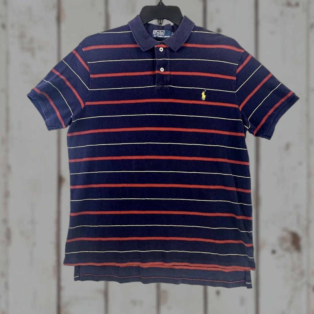 Polo Ralph Lauren Polo Ralph Lauren Polo Shirt Mens XL Custom Fit Striped Navy Blue Red Yellow Polo Pony Logo Short Sleeve Collared 100% Cotton Slim Vintage: No? Size US XL / EU 56 / 4 - 1 Thumbnail