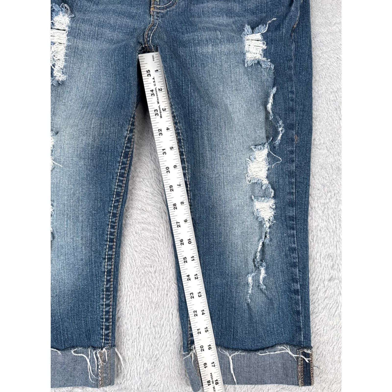 Denime Amethyst Jeans Juniors 11 Blue Denim Capri Crop Distressed Rolled Hem 30x18 Jeans Women's Shirts? Size 32" / US 10 / IT 46 - 7 Thumbnail