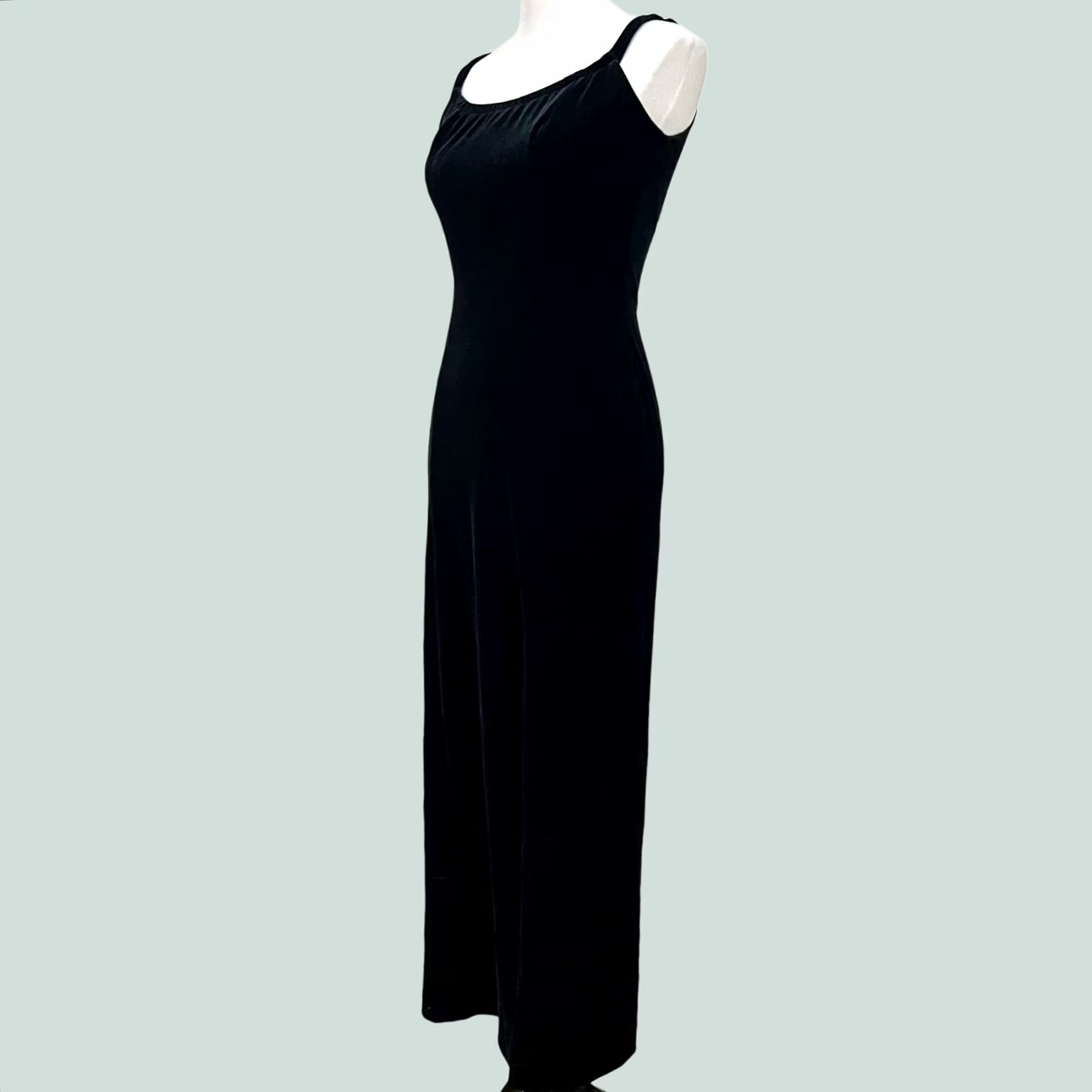 Velvet VINTAGE Bari Jay Maxi Dress Black Velvety Sheath Sleeveless 3/4 Sz © 50" Long Slit 90s Y2K Party/Cocktail Formal Womens Size XS / US 0-2 / IT 36-38 - 1 Thumbnail
