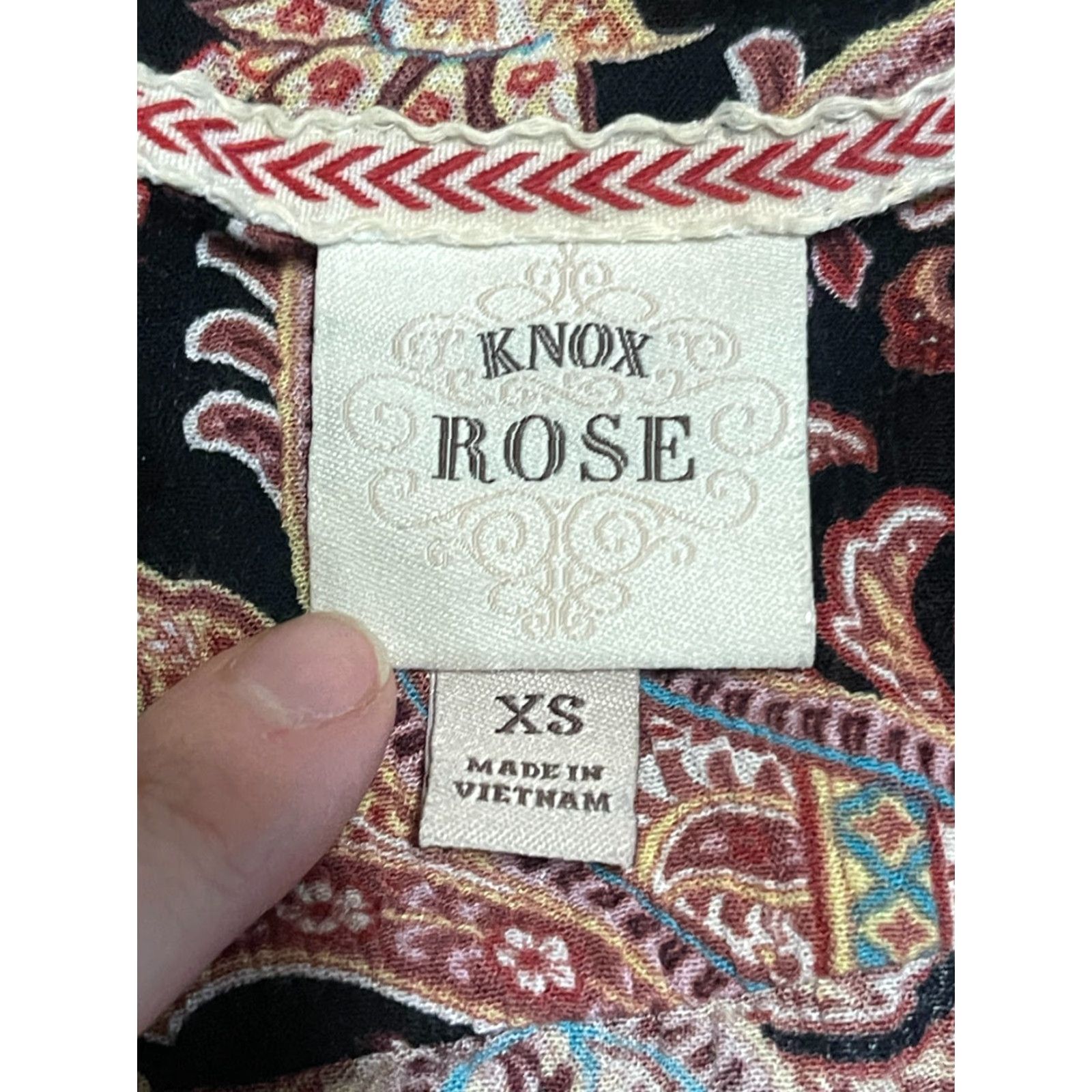 Vintage Knox Rose Dress Womens XS Pink Black Paisley V-Neck Long Sleeve A-Line Knee Length Size XS / US 0-2 / IT 36-38 - 7 Thumbnail