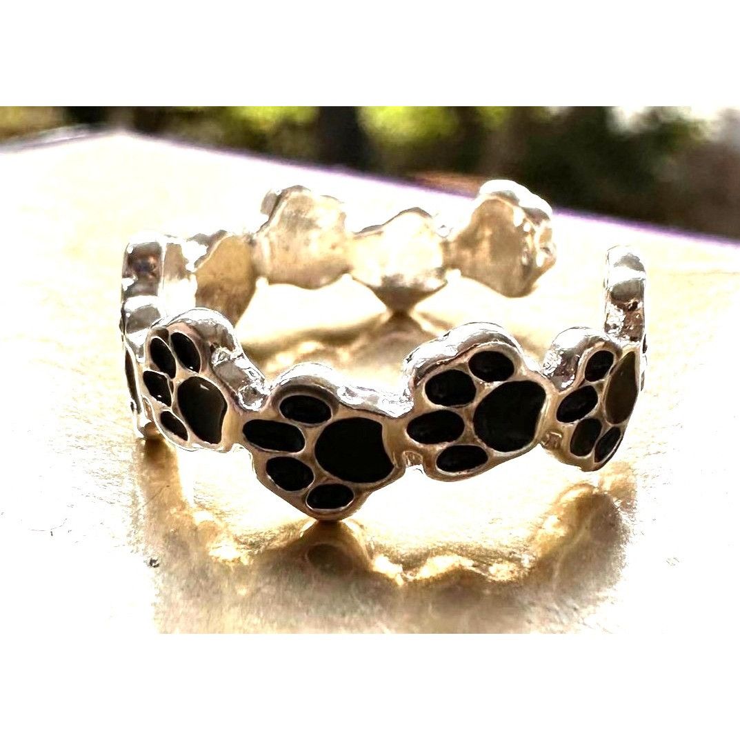 Handmade Paw Print Ring New Silver Black Dogs Cats Animal Rescue Pet Size ONE SIZE - 12 Thumbnail