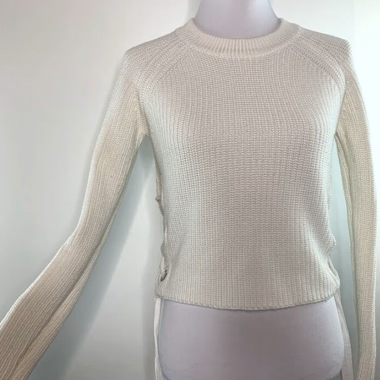 Both BLUE BLUSH Womens Size S Top Pullover Sweater Crew Neck Both Side Tie Crop White Size S / US 4 / IT 40 - 6 Thumbnail