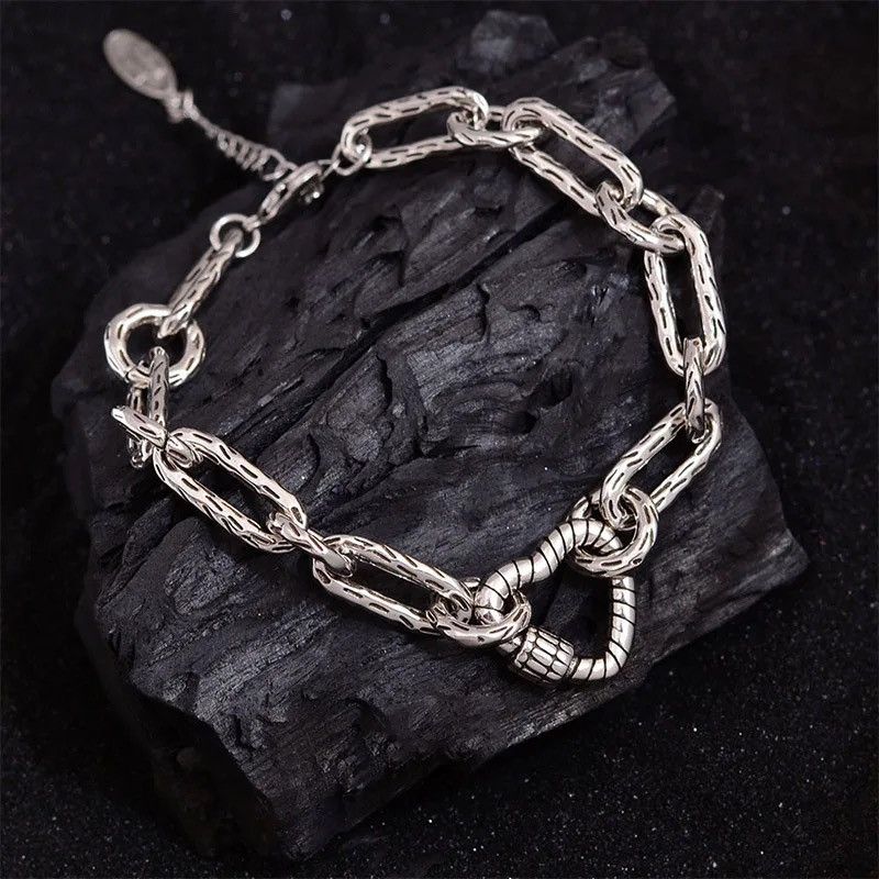 Vintage Retro Silver Love Heart Bracelet Size ONE SIZE - 3 Thumbnail