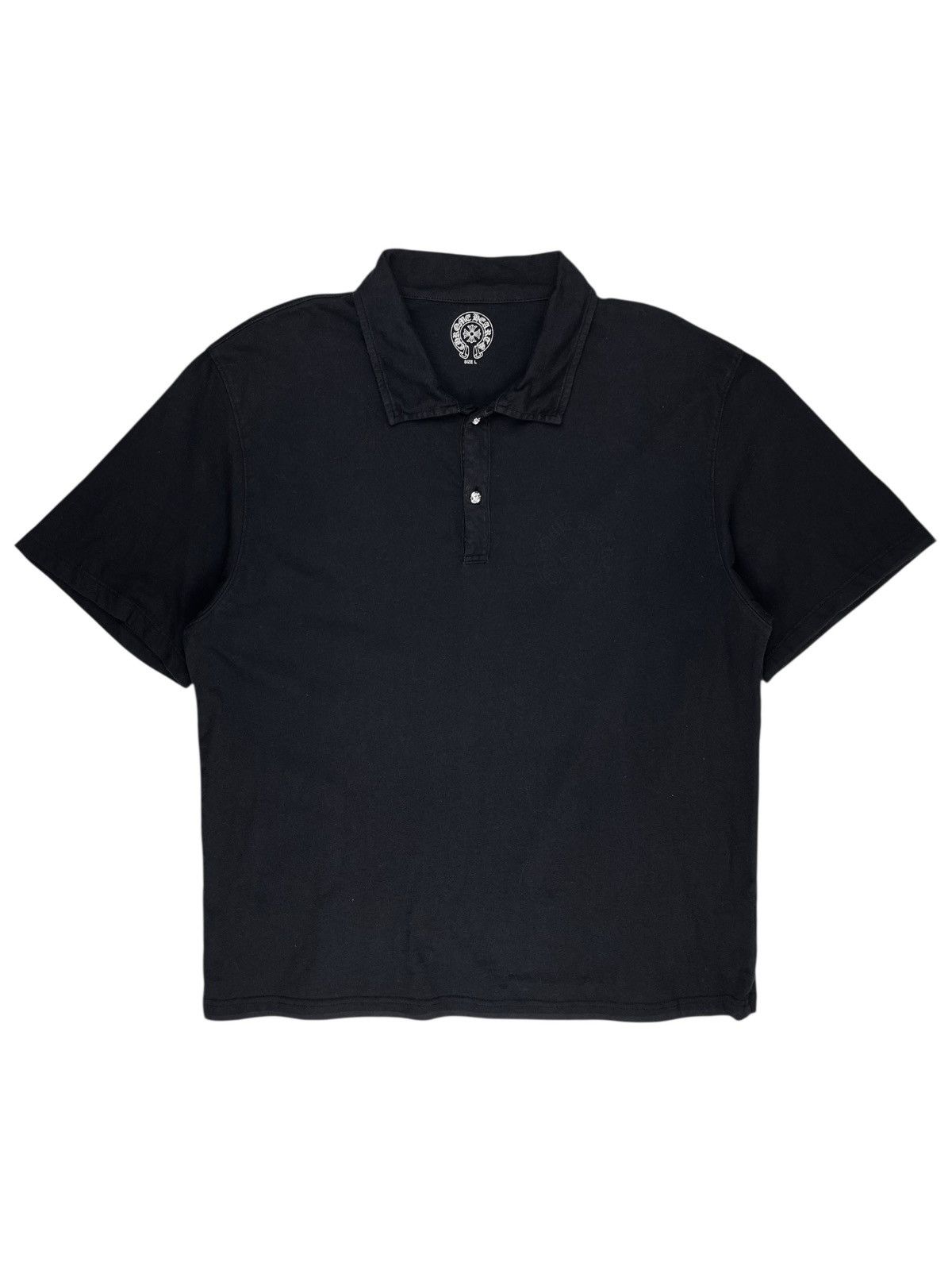 Pre-owned Chrome Hearts X Vintage Chrome Hearts Silver Button Tonal Horseshoe Logo Polo Shirt In Black
