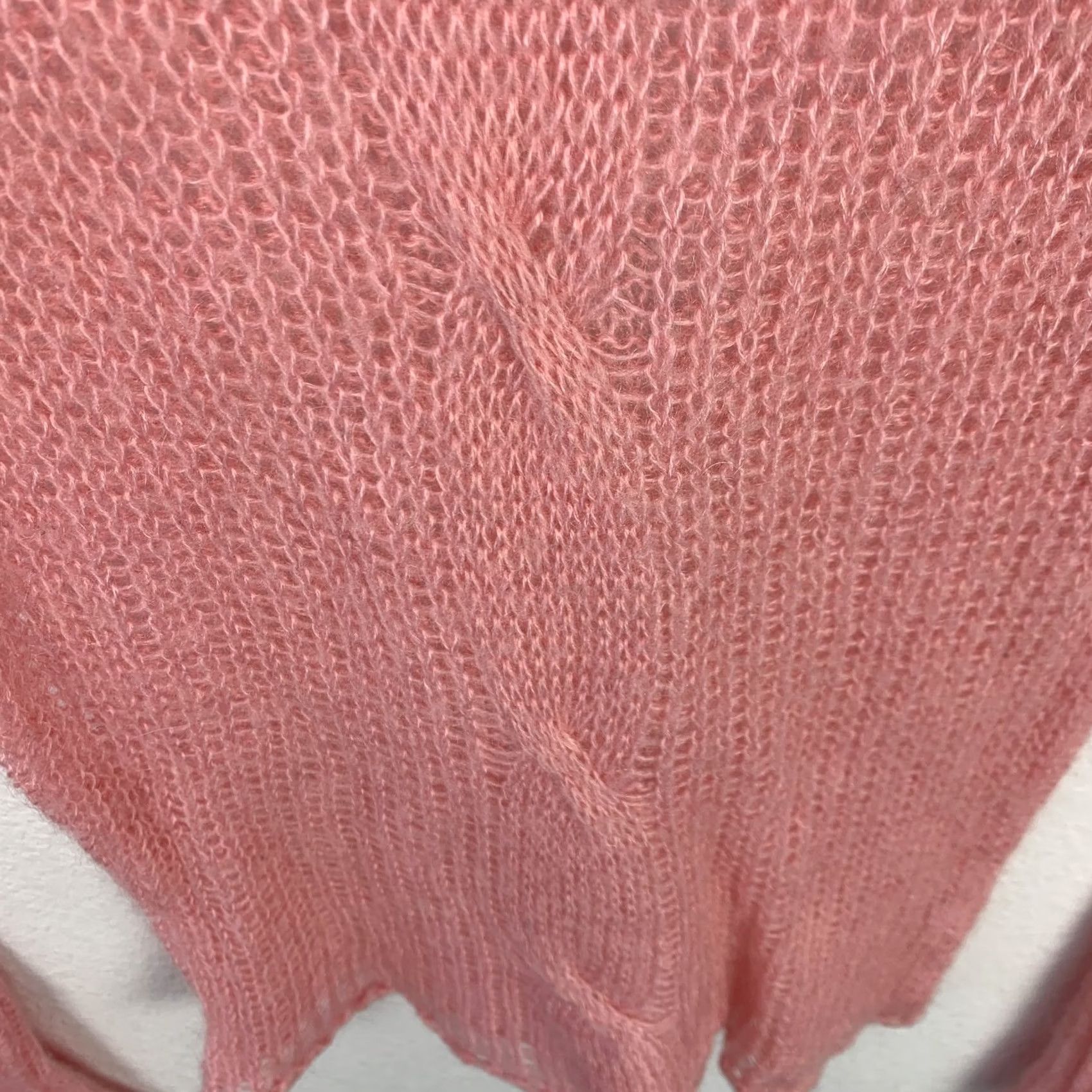 Vintage VINTAGE Pout Pink Mohair Blend Sheer Off Shoulder Cable Knit Sweater L Balletcore Y2K Womens Pullover Off the Shoulder Long Sleeve Bell Sleeve Size L / US 10 / IT 46 - 4 Thumbnail