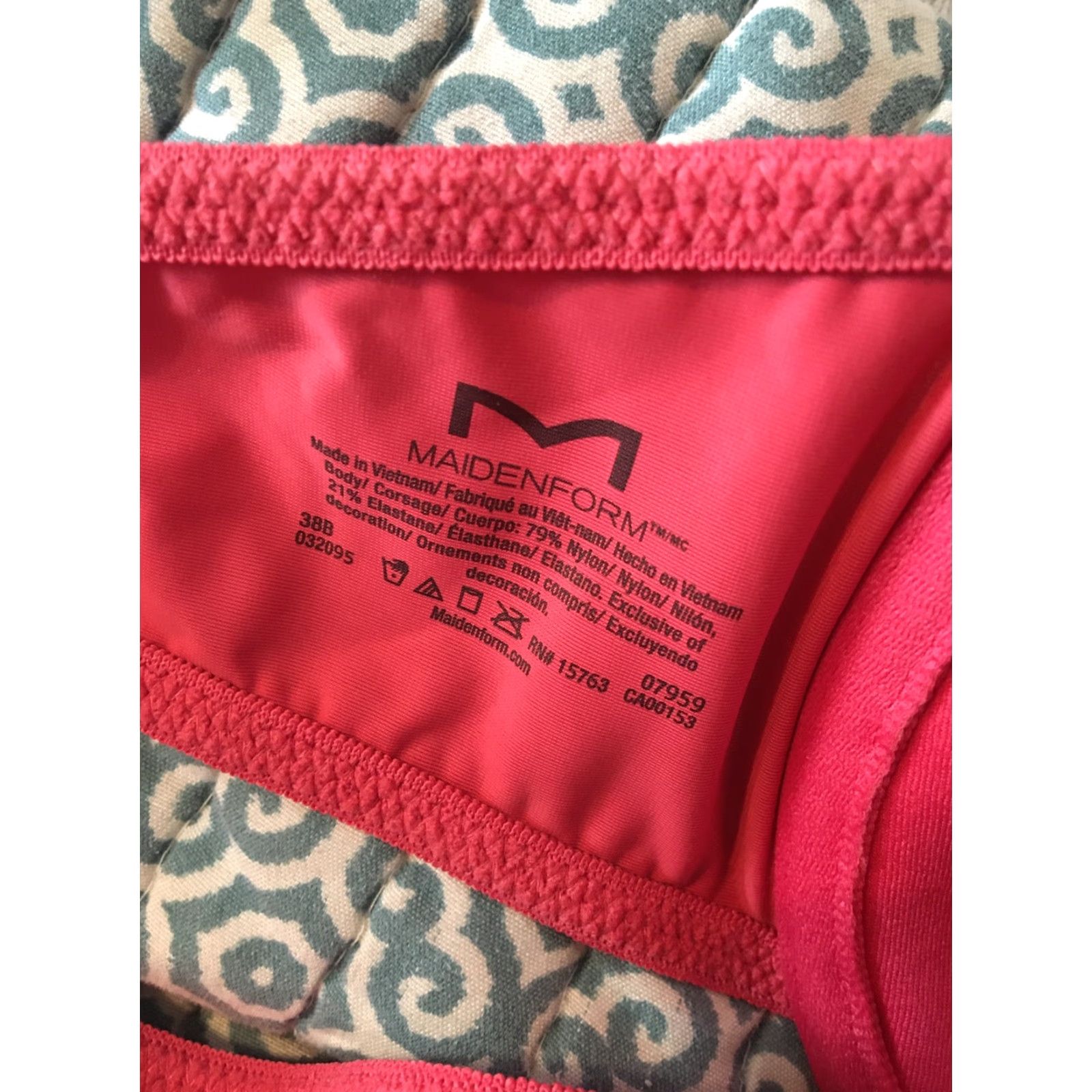 Vintage Maidenform Bra 38B Pink Underwire Bow Full Coverage Adjustable Strap Women's 7959 Coral Salmon Pink Size ONE SIZE - 4 Thumbnail