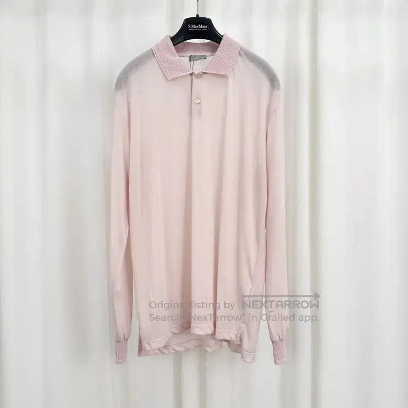 Dior Long Sleeve Pink Embroidered Polo Shirt .