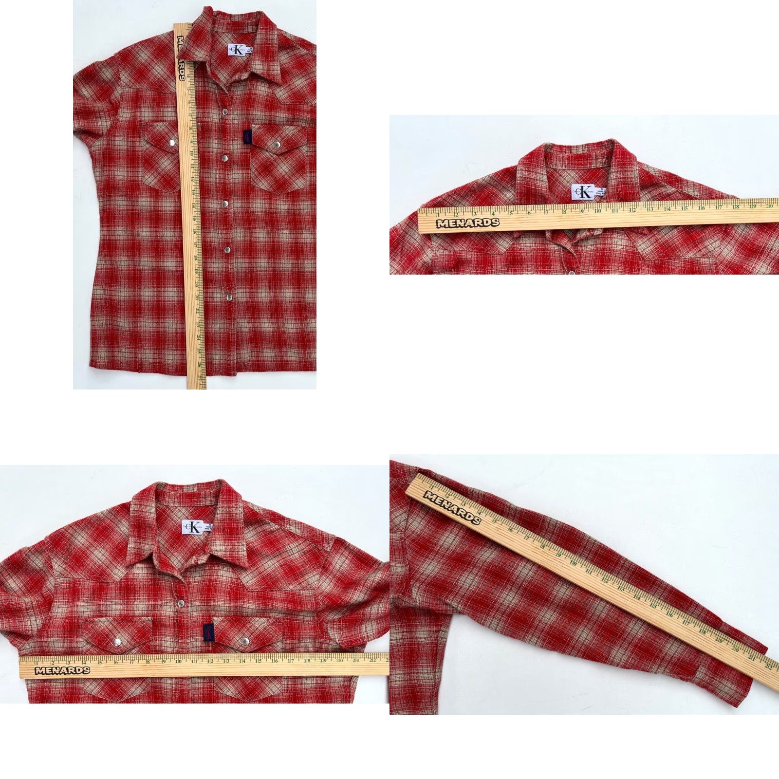 Calvin Klein VINTAGE Calvin Klein Women's Pearl Snap Western Shirt Plaid Sz M Red 90s with Pockets Size M / US 6-8 / IT 42-44 - 8 Thumbnail