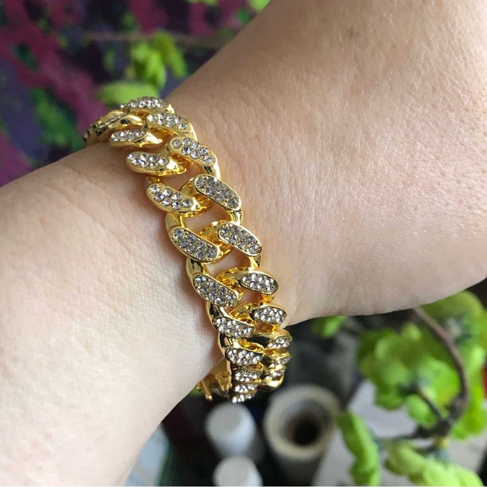 Jewelry Men’s and women’s gold plated Cuban chain link bracelet Size ONE SIZE - 7 Thumbnail