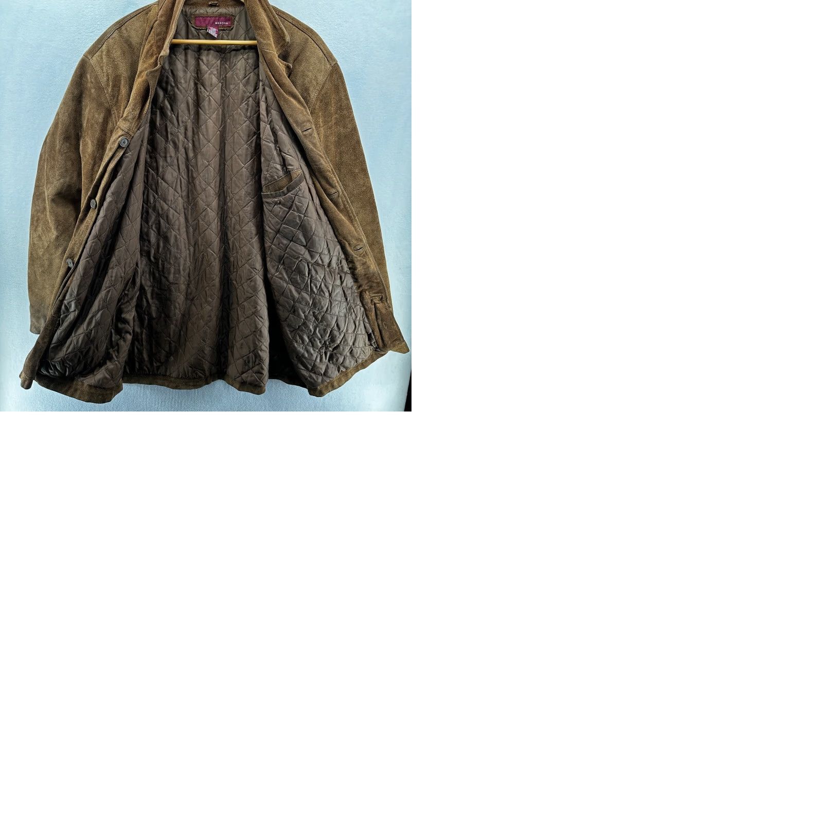 Merona VINTAGE Merona Leather Jacket Cowhide Suede Long Brown Mens L Regular Western Cowboy Quilted Coat Jacket Size US L / EU 52-54 / 3 - 10 Thumbnail