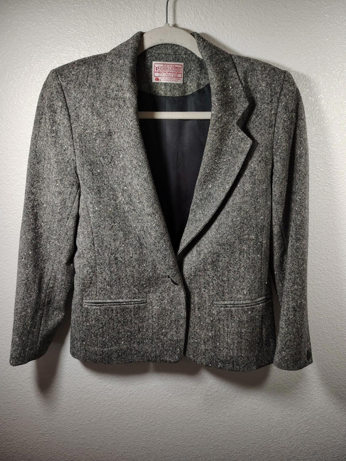 Pendleton Vintage Virgin Wool Blazer Jacket Sz Petite Gray