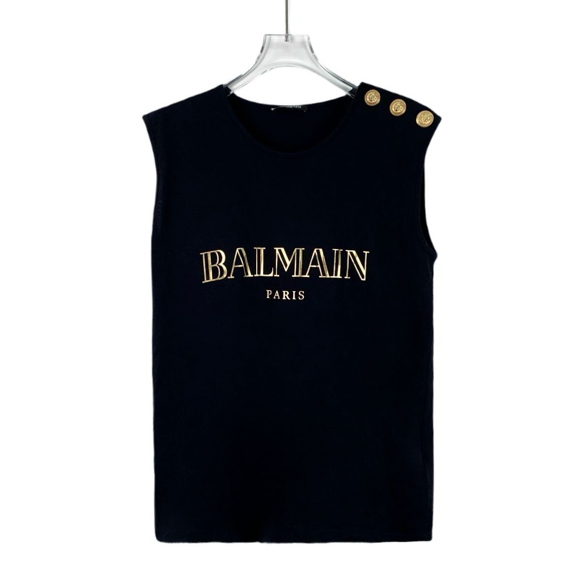 Balmain Balmain Black Cotton Sleeveless Top With Gold Button Details Size S / US 4 / IT 40 - 1 Thumbnail